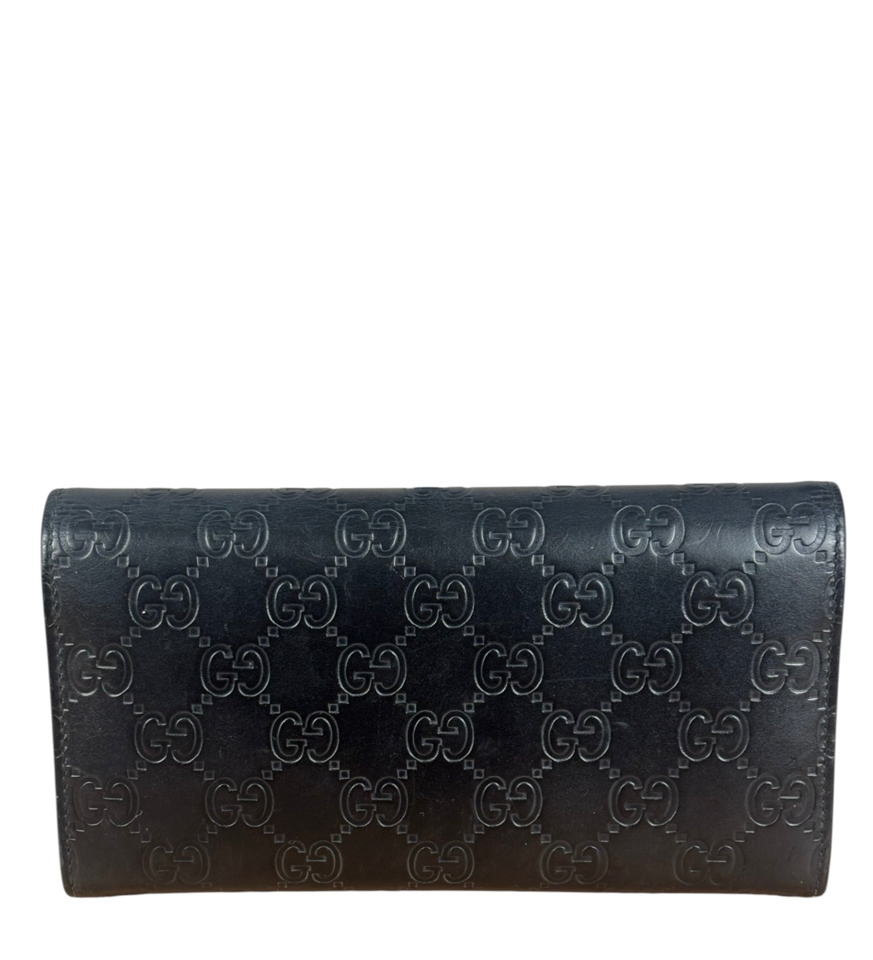 Gucci GG Black Leather Embossed Long Wallet