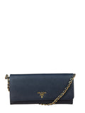 Prada Navy Saffiano Leather Flap Wallet On Chain