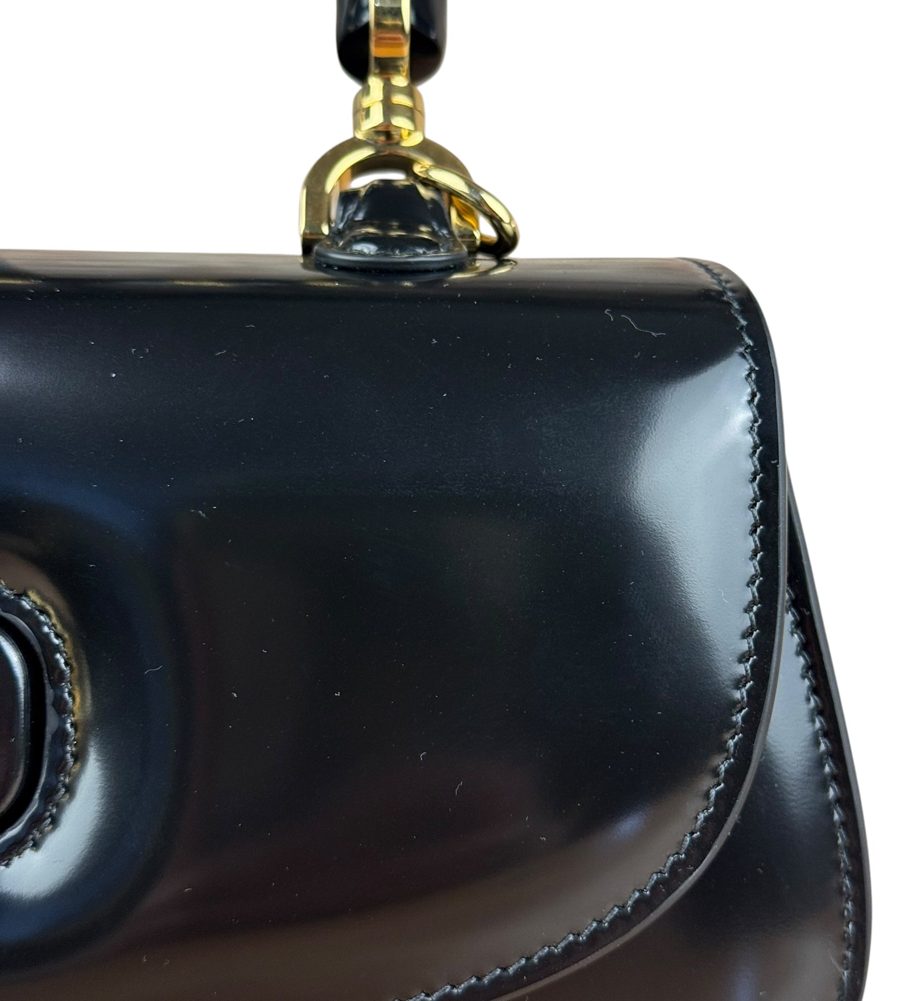Gucci Vintage Black Leather Bamboo Top Handle Shoulder/Hand Bag