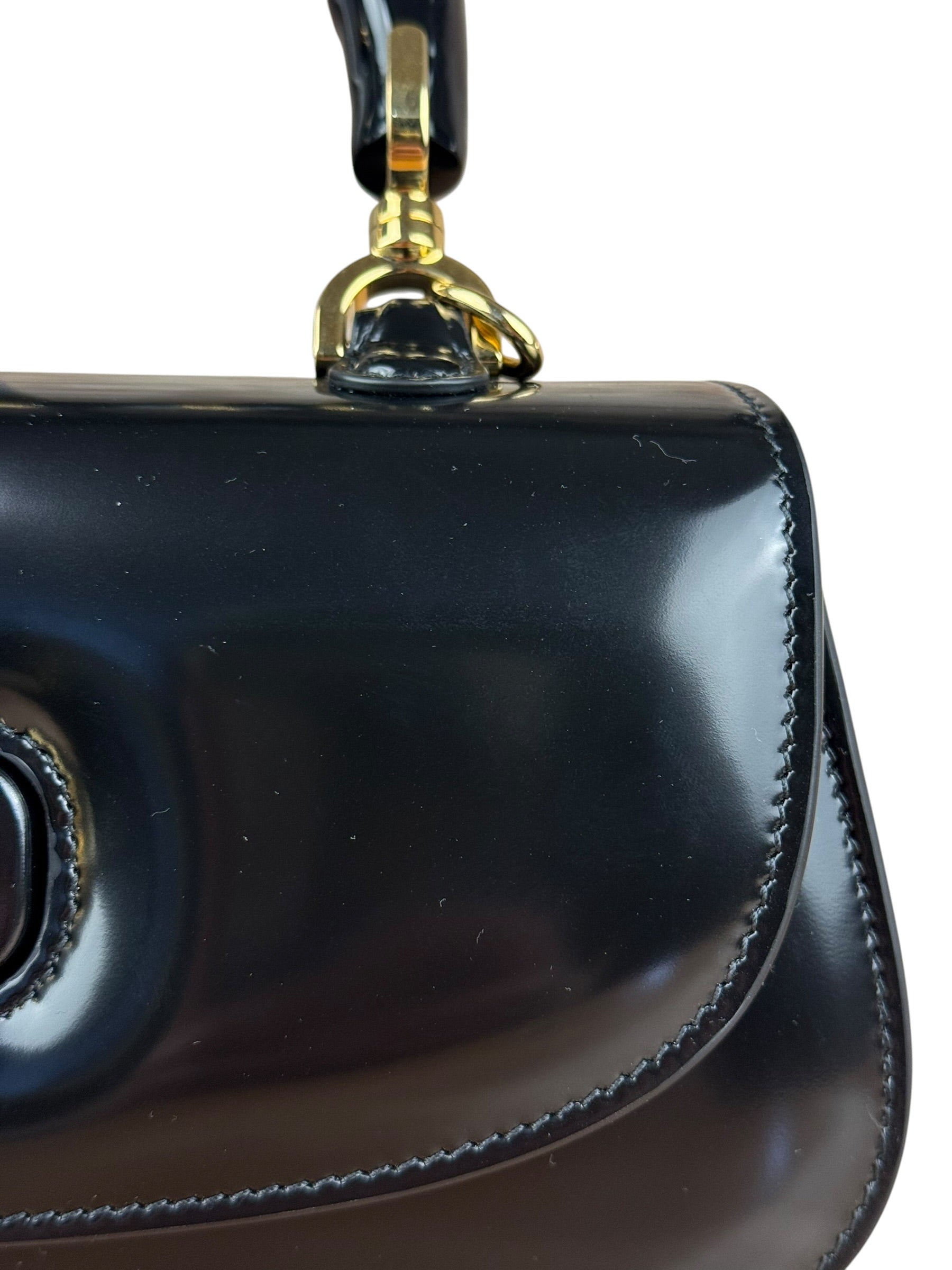 Gucci Vintage Black Leather Bamboo Top Handle Shoulder/Hand Bag