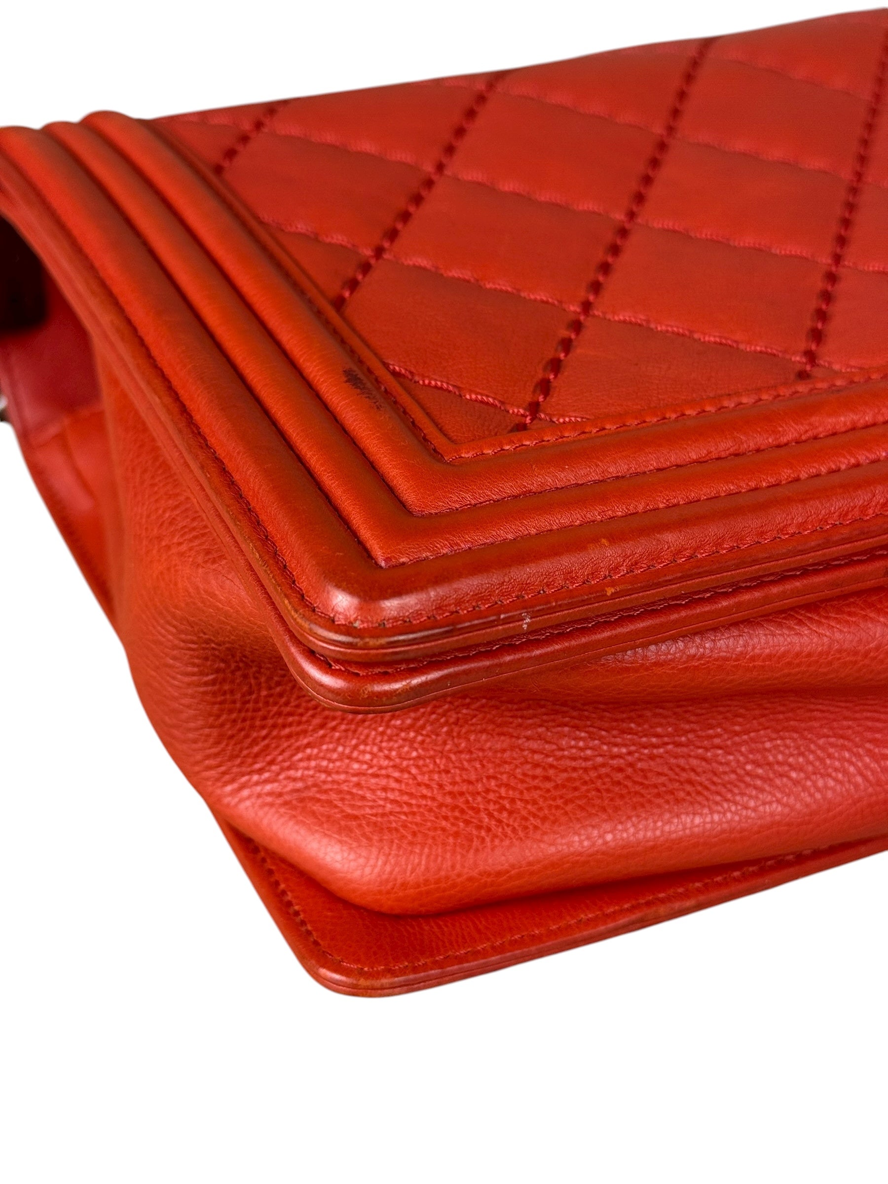 Chanel Quilted Stitch Red Leather Boy Bag 2014