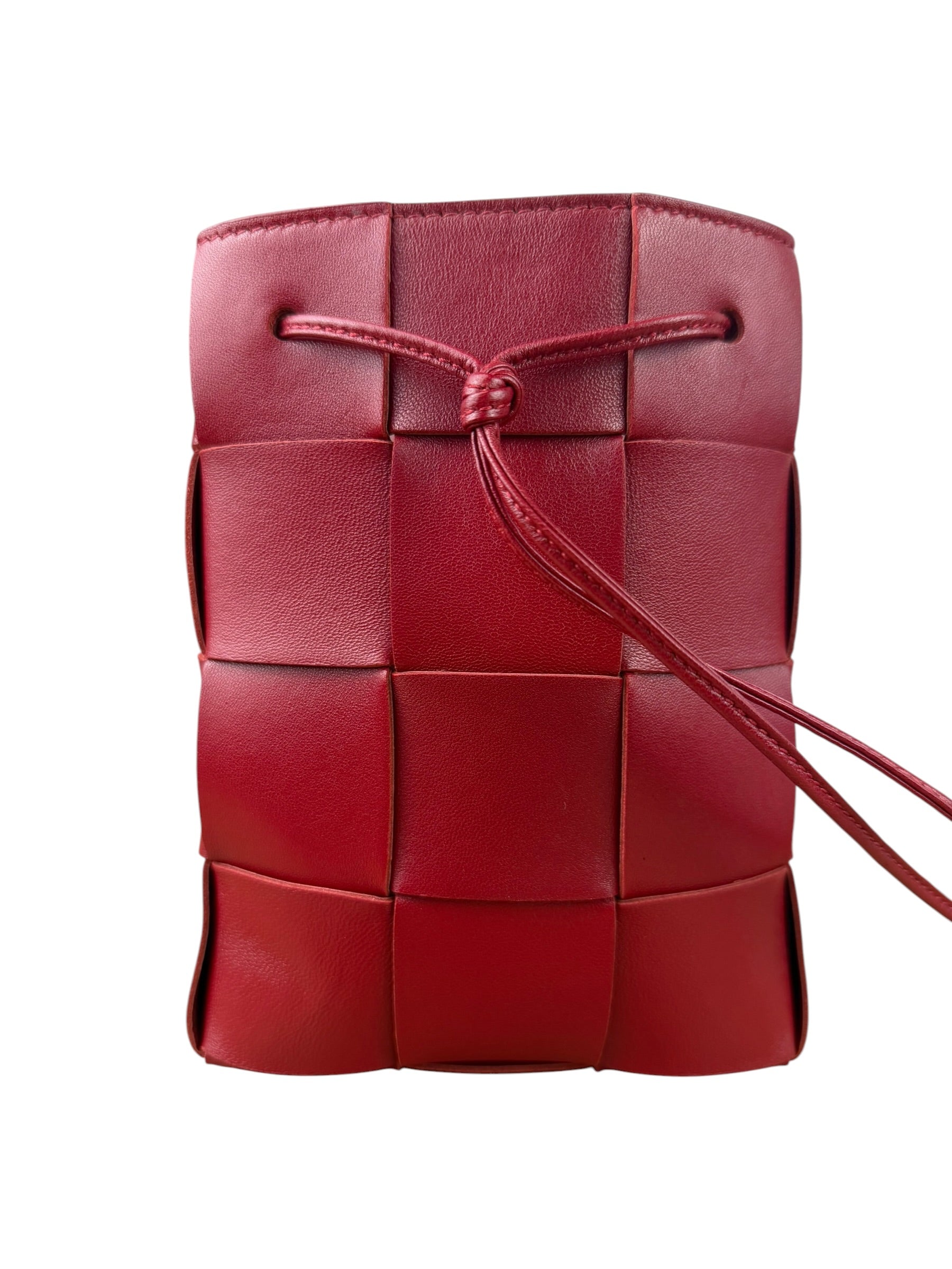 Bottega Veneta Red Leather Cassestte Maxi Intrecciato Bucket Bag