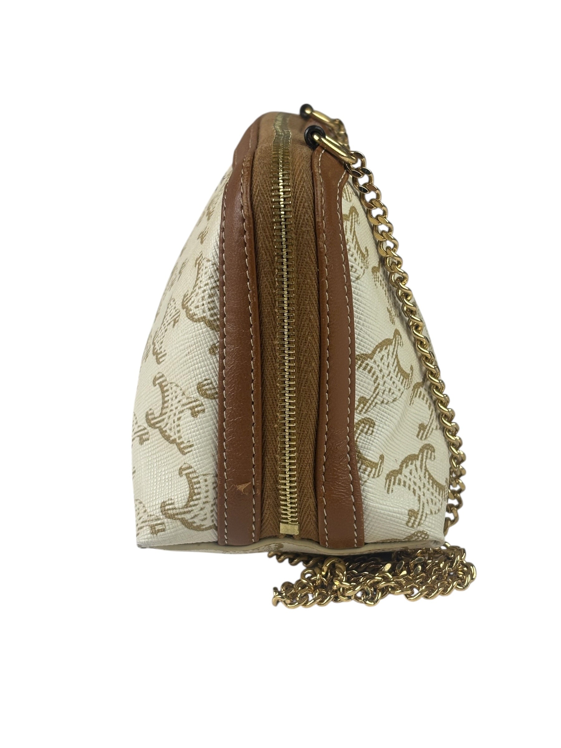 Celine Beige/Brown Leather Triomphe Chain Clutch