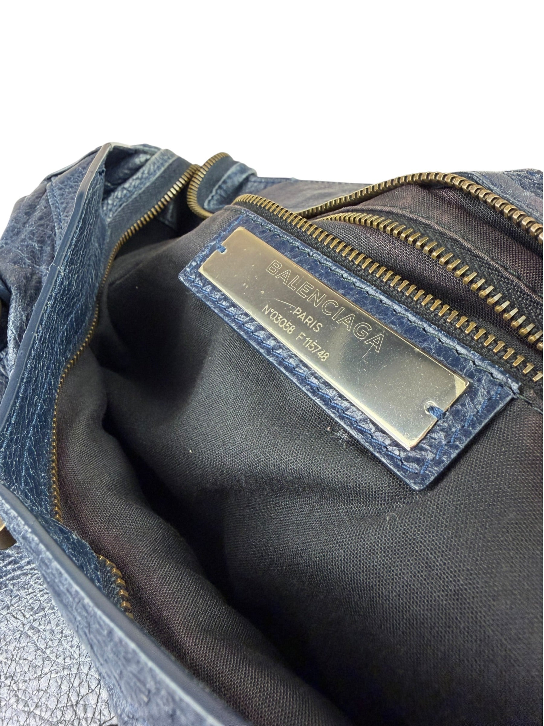 Balenciaga Navy Lambskin Moto Work Two-Way Bag