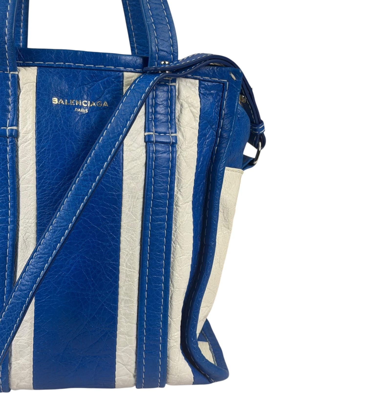 Balenciaga White/Blue Bazar Stripe Two-Way Tote Bag