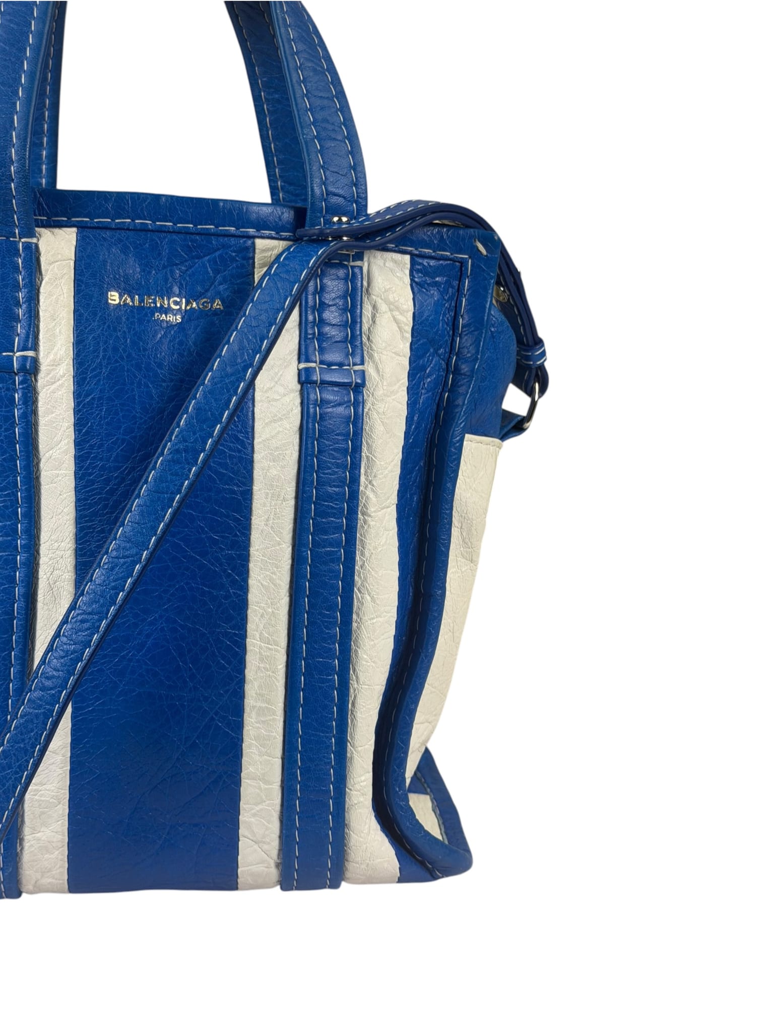 Balenciaga White/Blue Bazar Stripe Two-Way Tote Bag