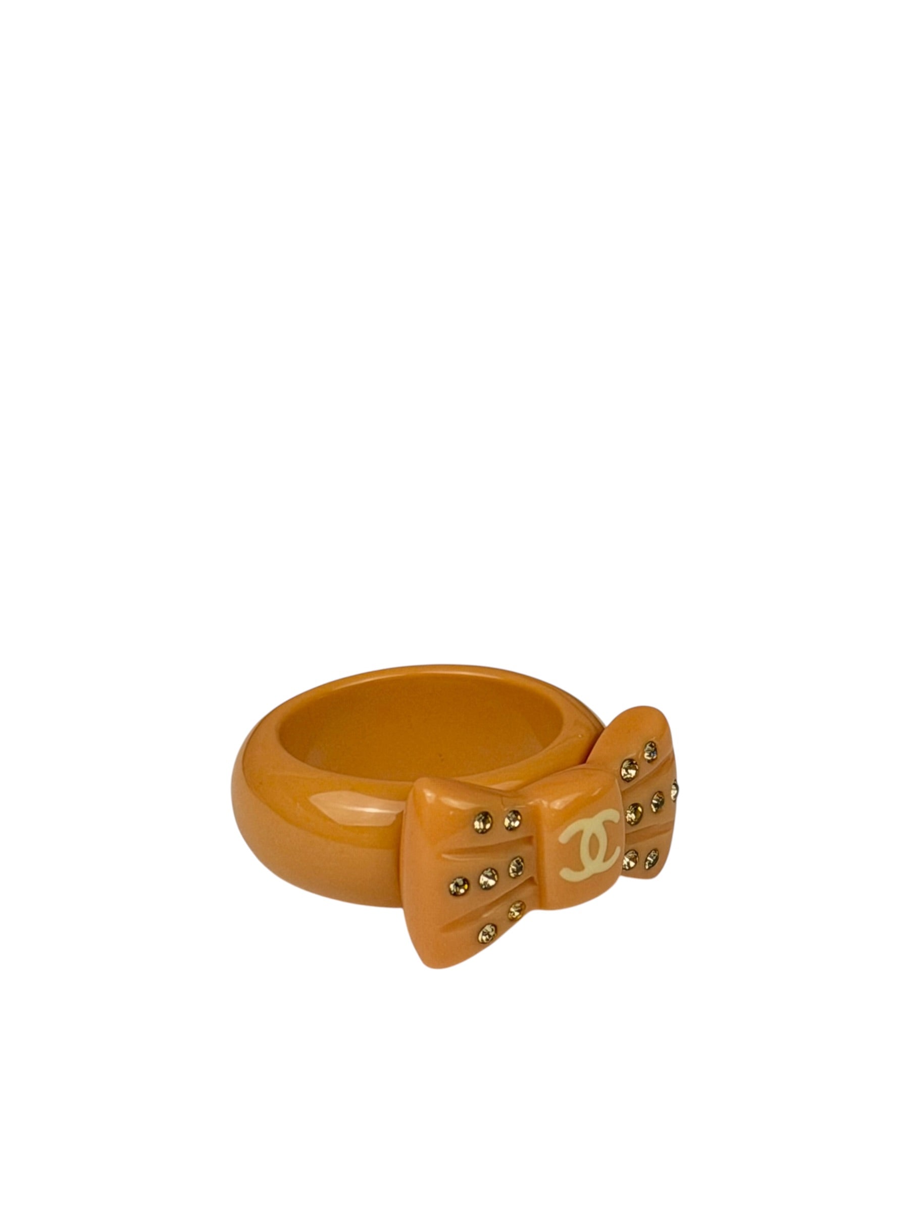 Chanel Vintage Pink Beige Coco Mark Ribbon Ring 02P Early 2000's