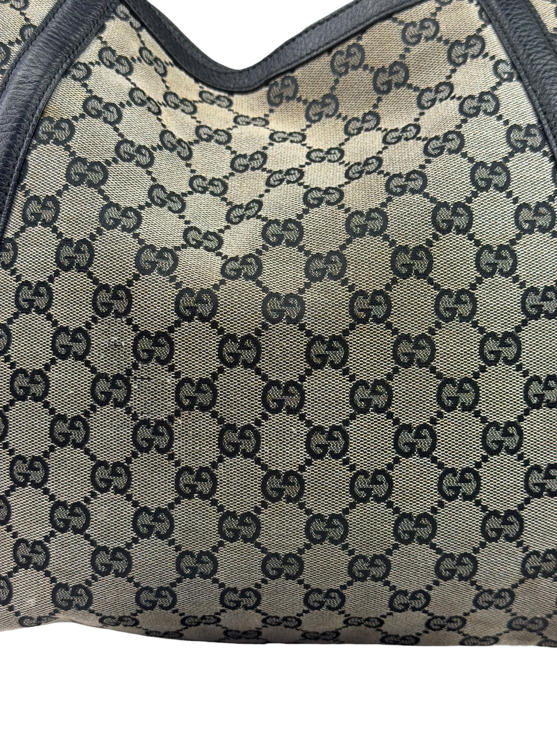 Gucci Black Leather Trim GG Supreme Hobo Bag