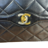 Chanel Black Quilted Two-Toned CC Double Flap Bag 90s