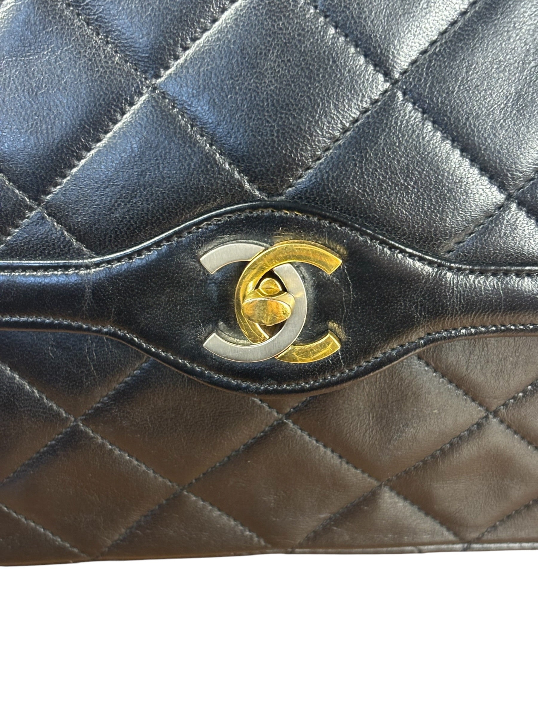 Chanel Black Quilted Two-Toned CC Double Flap Bag 90s