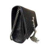 Yves Saint Laurent Black Croc-Embossed Calfskin Kate Tassel Shoulder Bag