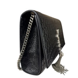 Yves Saint Laurent Black Croc-Embossed Calfskin Kate Tassel Shoulder Bag