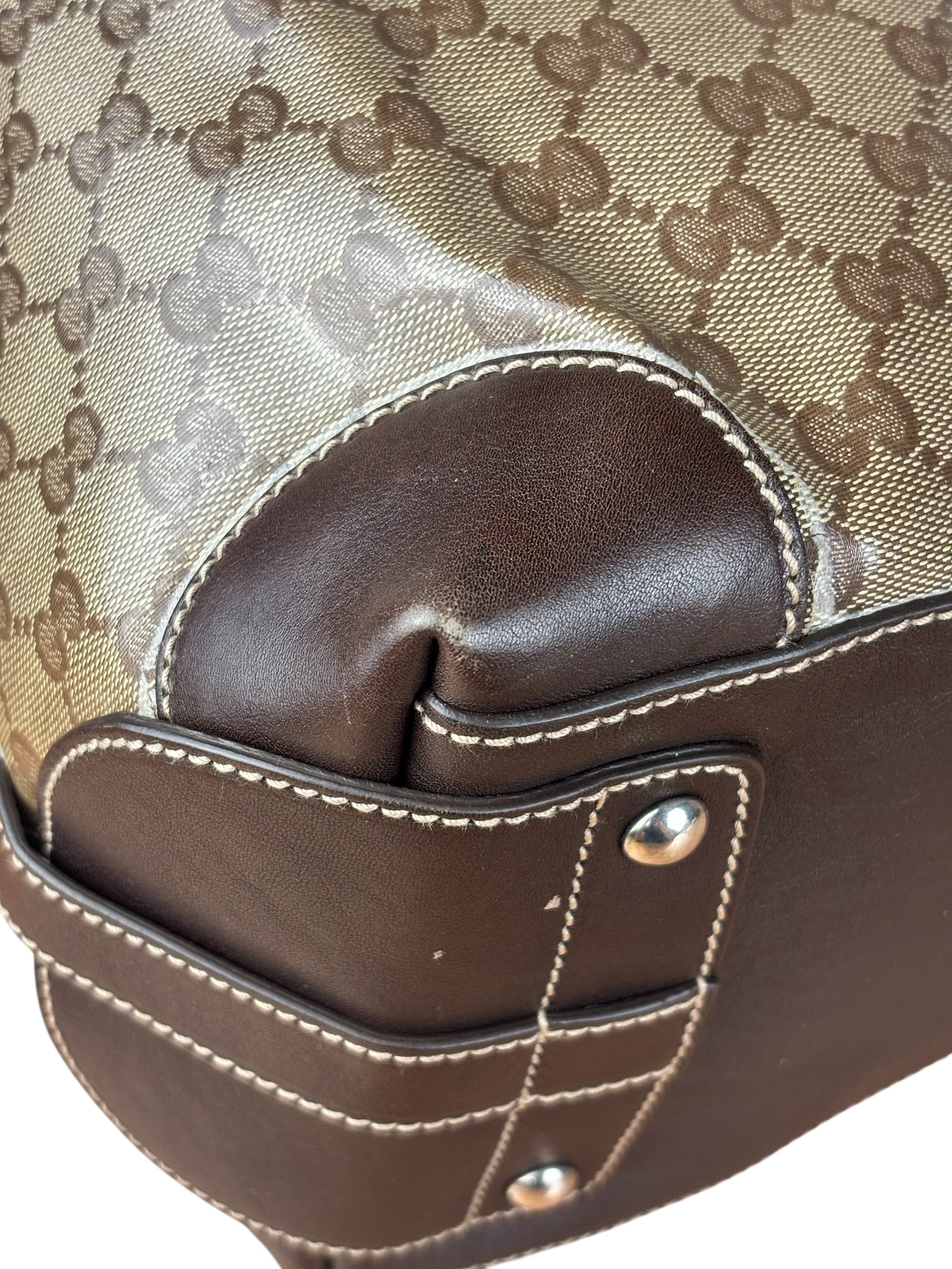 Gucci Vintage GG Coated Canvas Crystal Boston Handbag