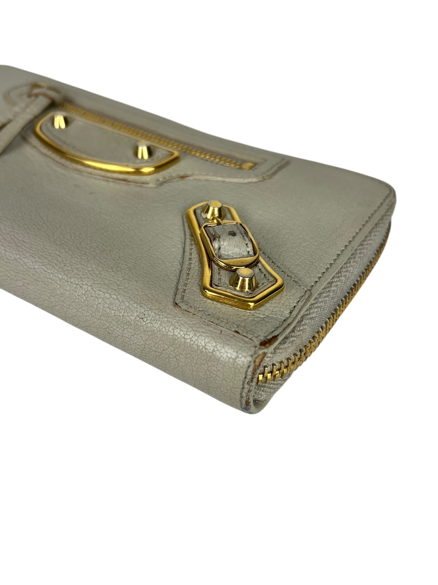 Balenciaga Grey Leather Moto Long Wallet