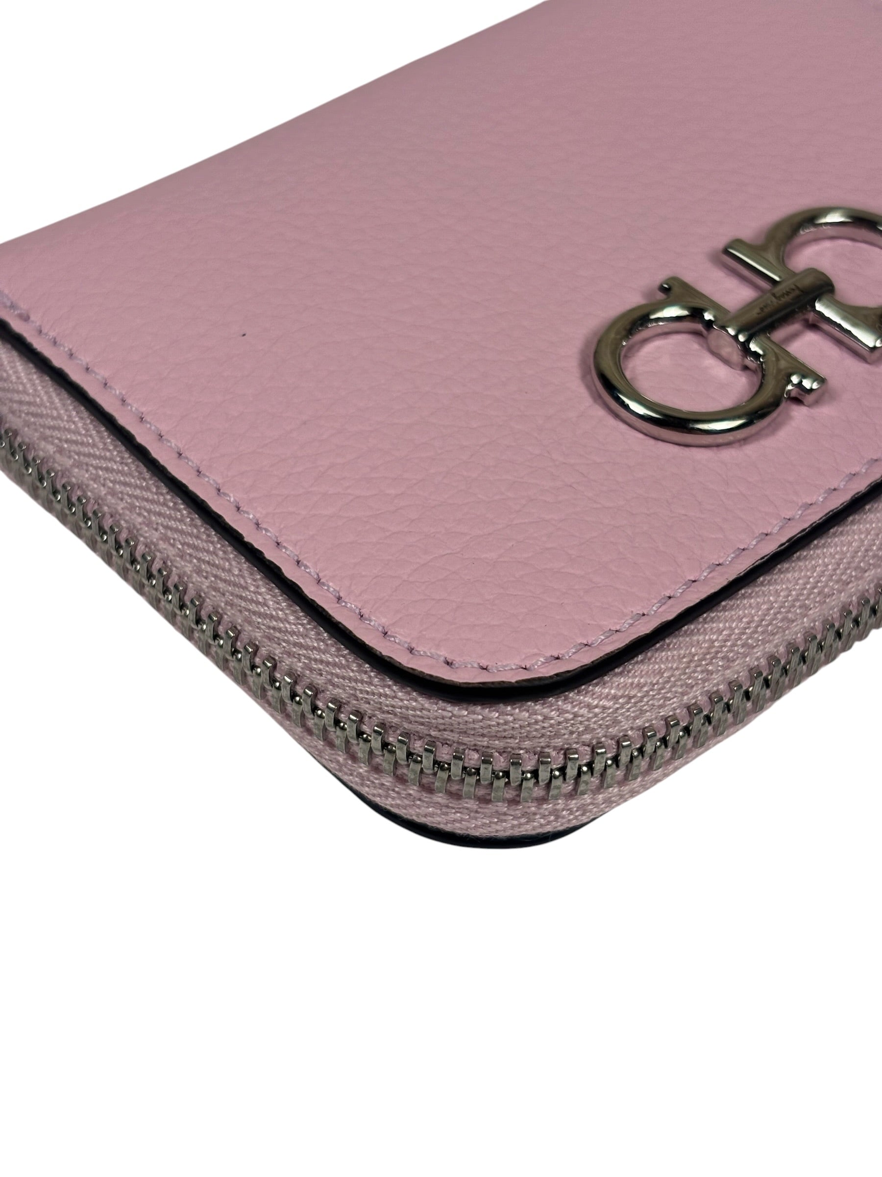 Salvatore Ferragamo Bubble Gum Calfskin Compact Zip-Around Wallet
