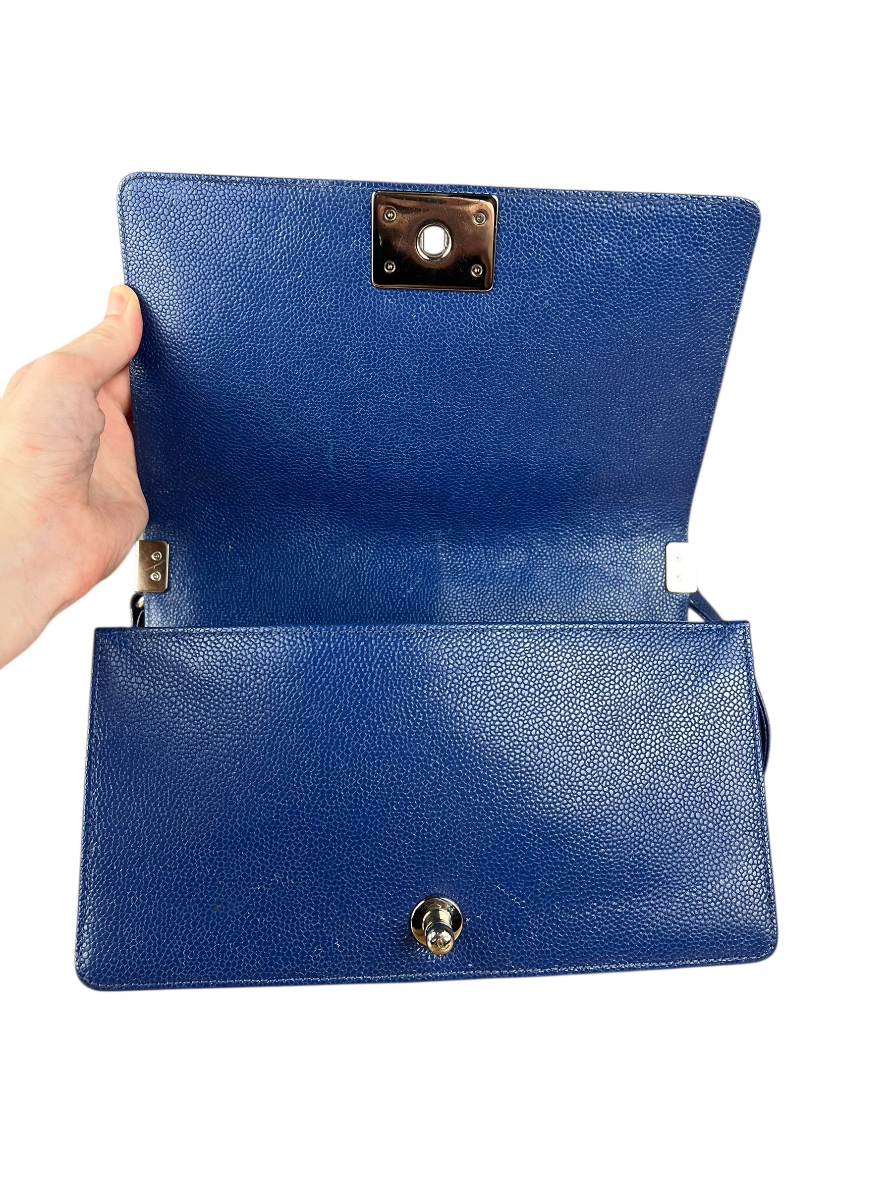 Chanel Blue Chevron Caviar Medium Boy Bag 2019