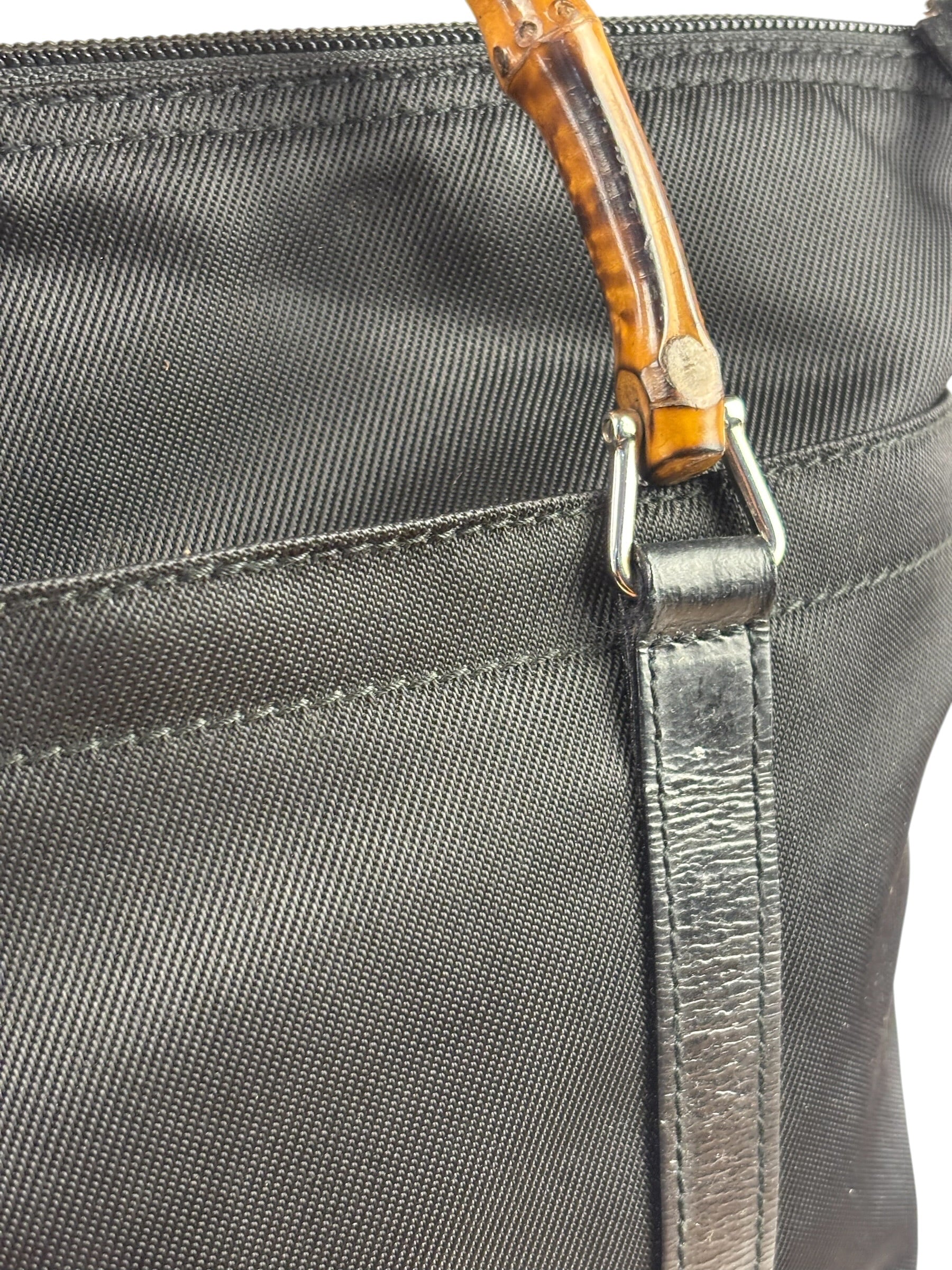 Gucci Black Nylon/Leather Trim Bamboo Top Handle Tote