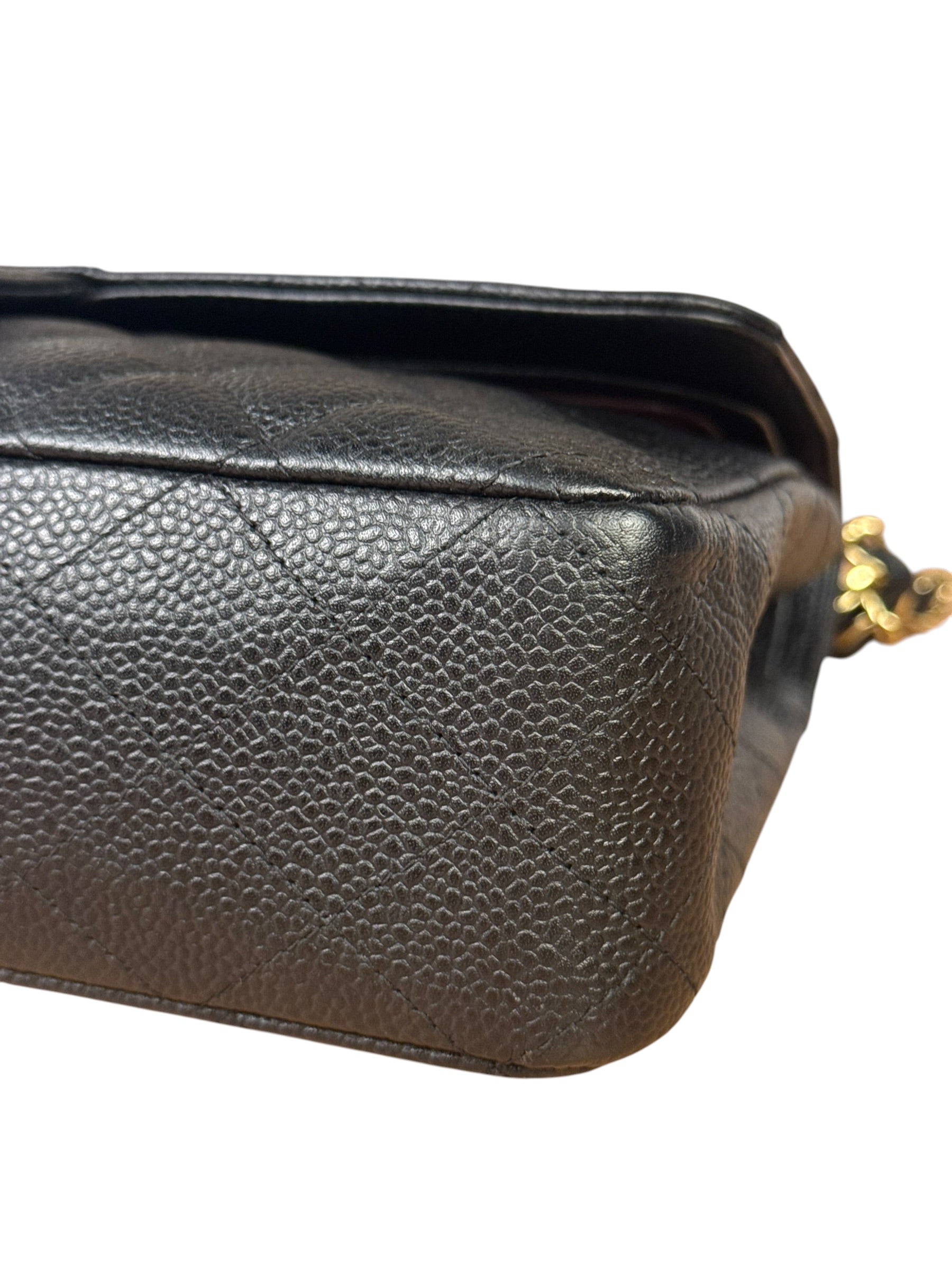 Chanel Black Quilted Leather Chain Double Leather Flap Bag 2012
