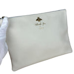 Gucci Ivory Pebbled Leather Bee Zip Clutch Pouch