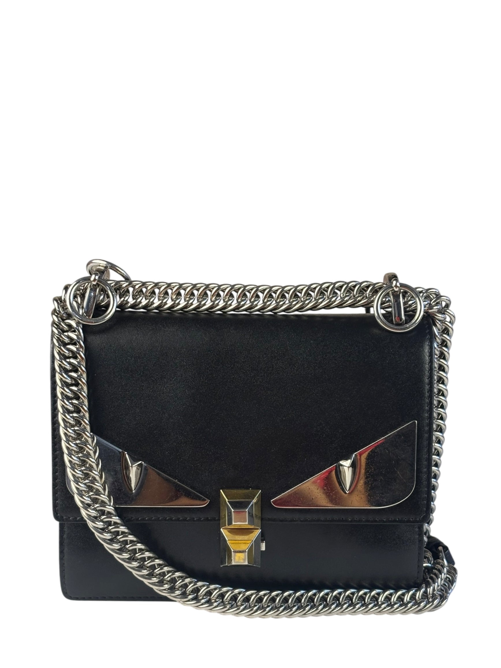 Fendi Black Leather Kan I Monster Eyes Shoulder Bag