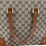 Gucci GG Brown Leather Trim Canvas Monogram Tote Bag