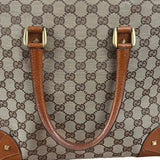 Gucci GG Brown Leather Trim Canvas Monogram Tote Bag