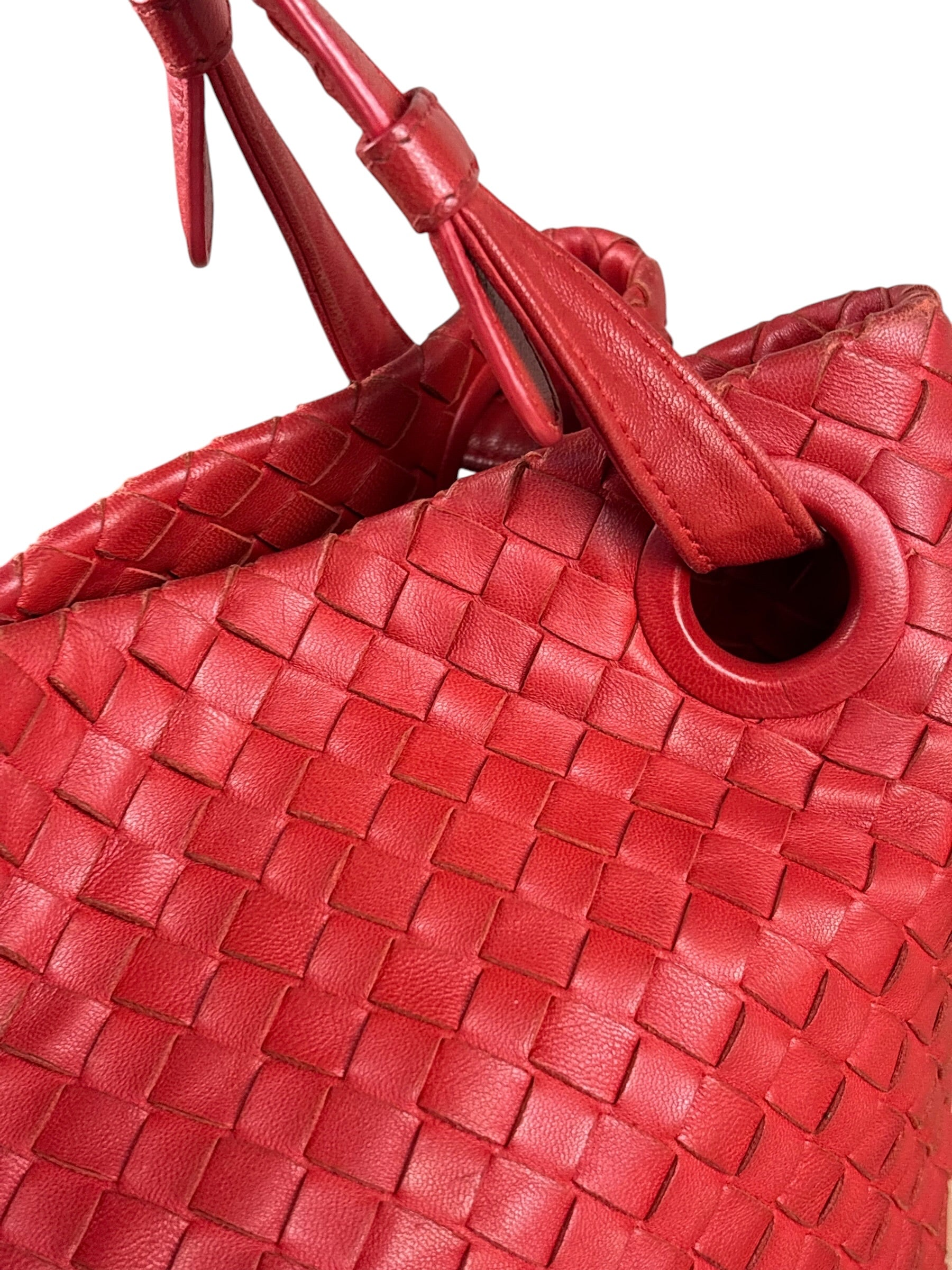 Bottega Veneta Red Leather Intrecciato Garda Woven Hobo Bag
