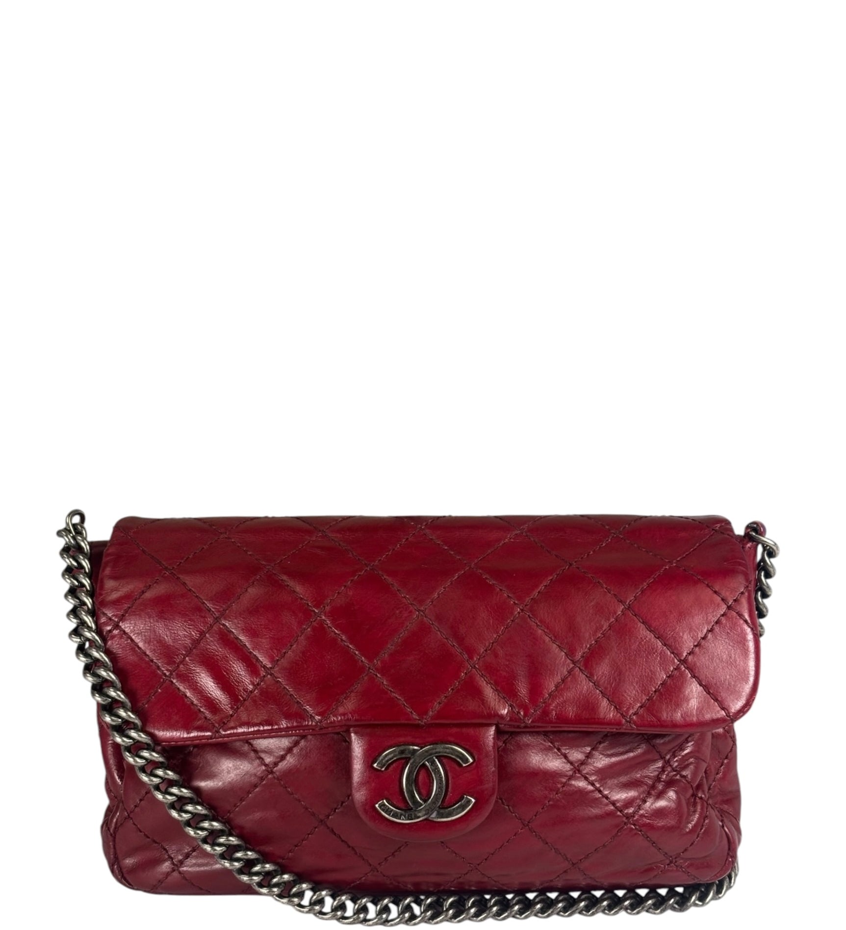 Chanel Red Quilted Calfskin Glazed Medium Duo Flap Bag 2012