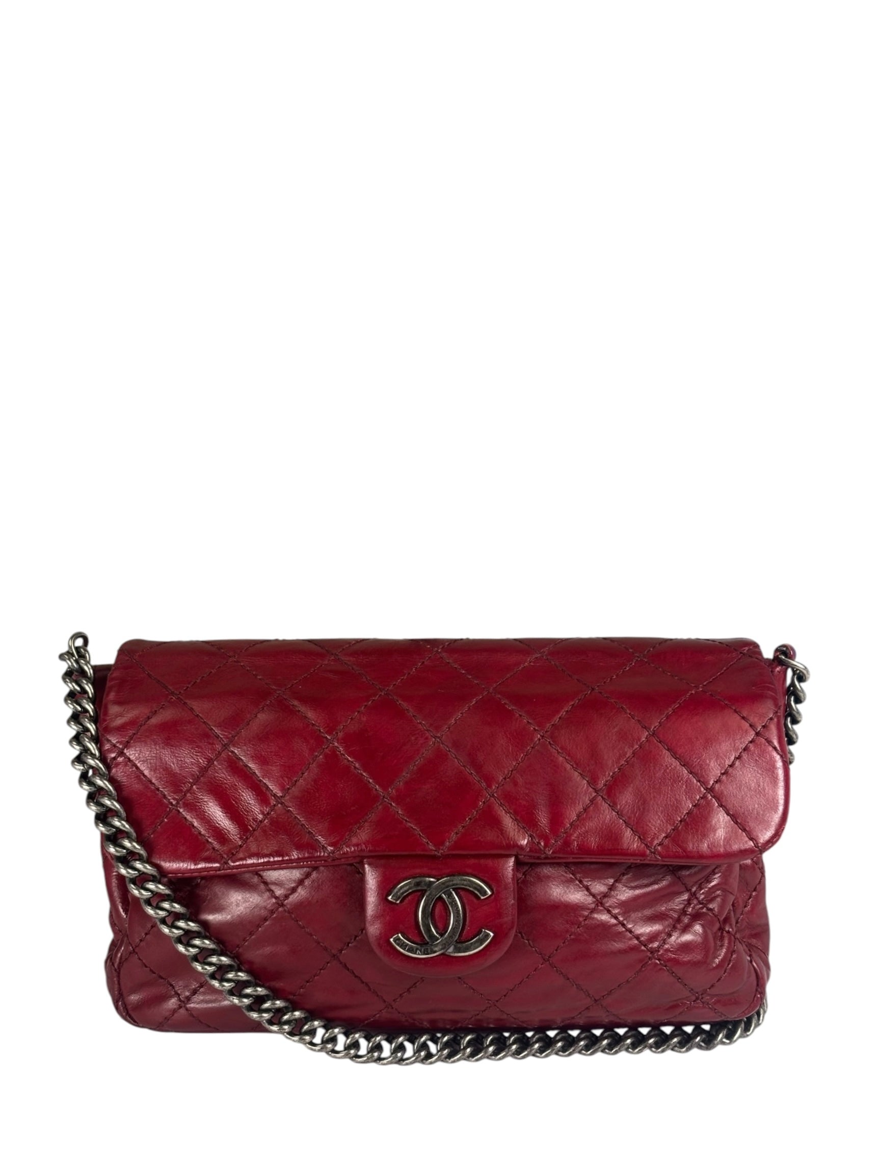 Chanel Red Quilted Calfskin Glazed Medium Duo Flap Bag 2012