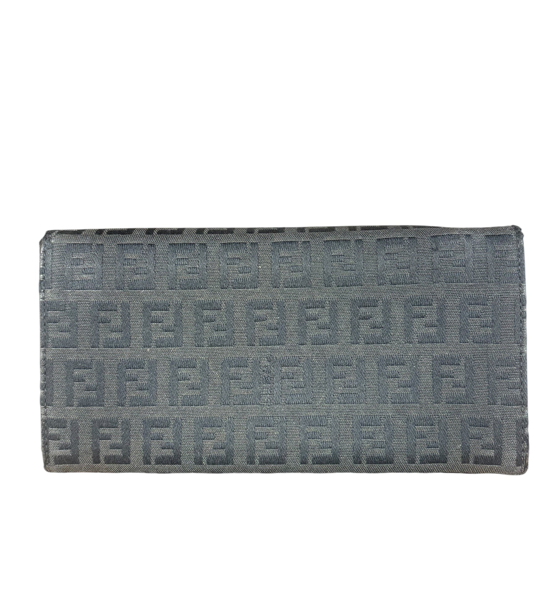 Fendi Vintage Black Zucca Print Long Wallet