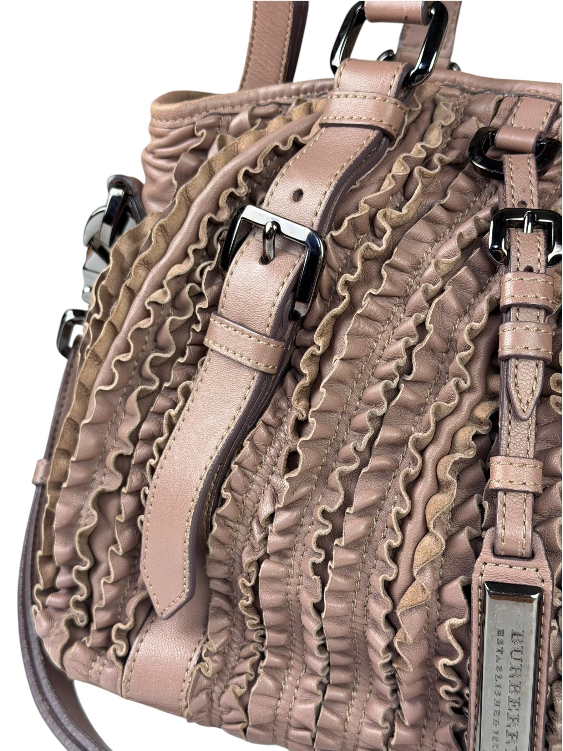 Burberry Purple Leather Ruffled Lowery Bag