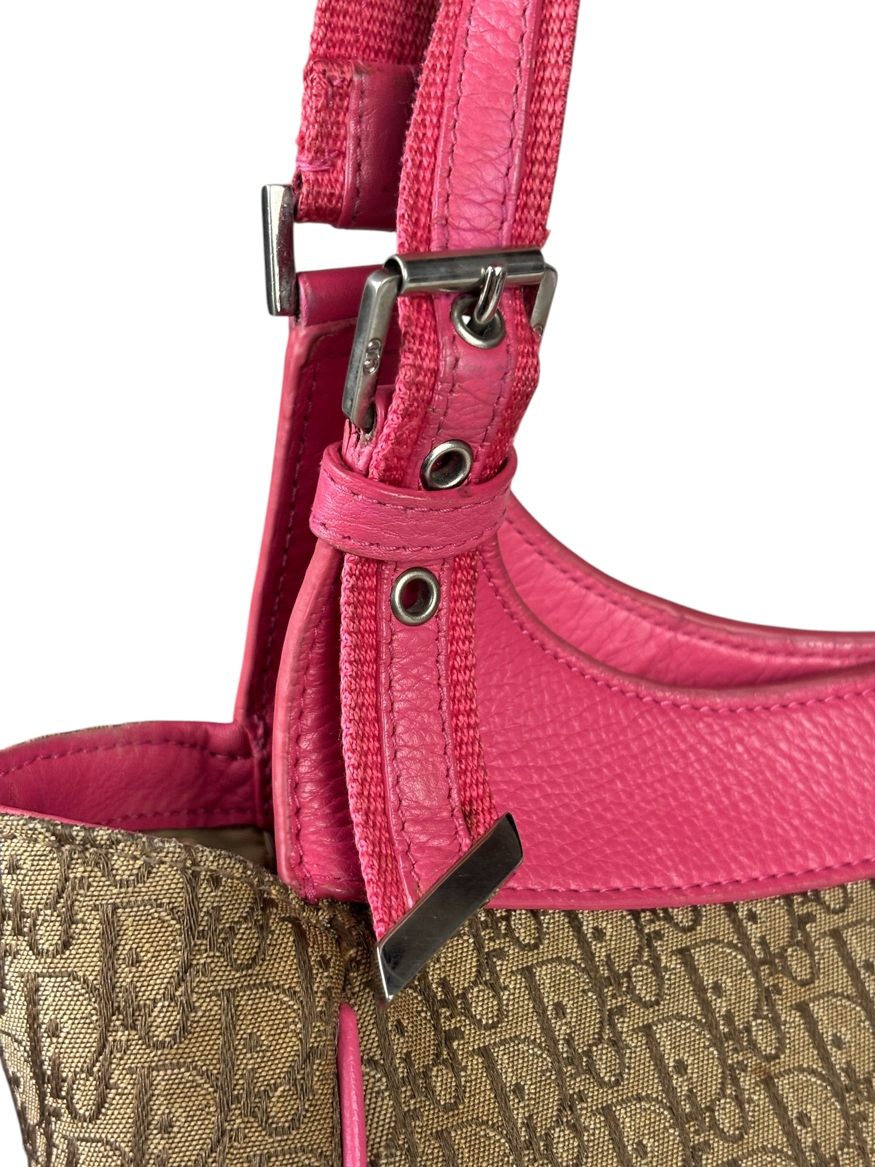 Christian Dior Vintage Pink Leather Trim Diorssimo Street Chic Shoulder Bag