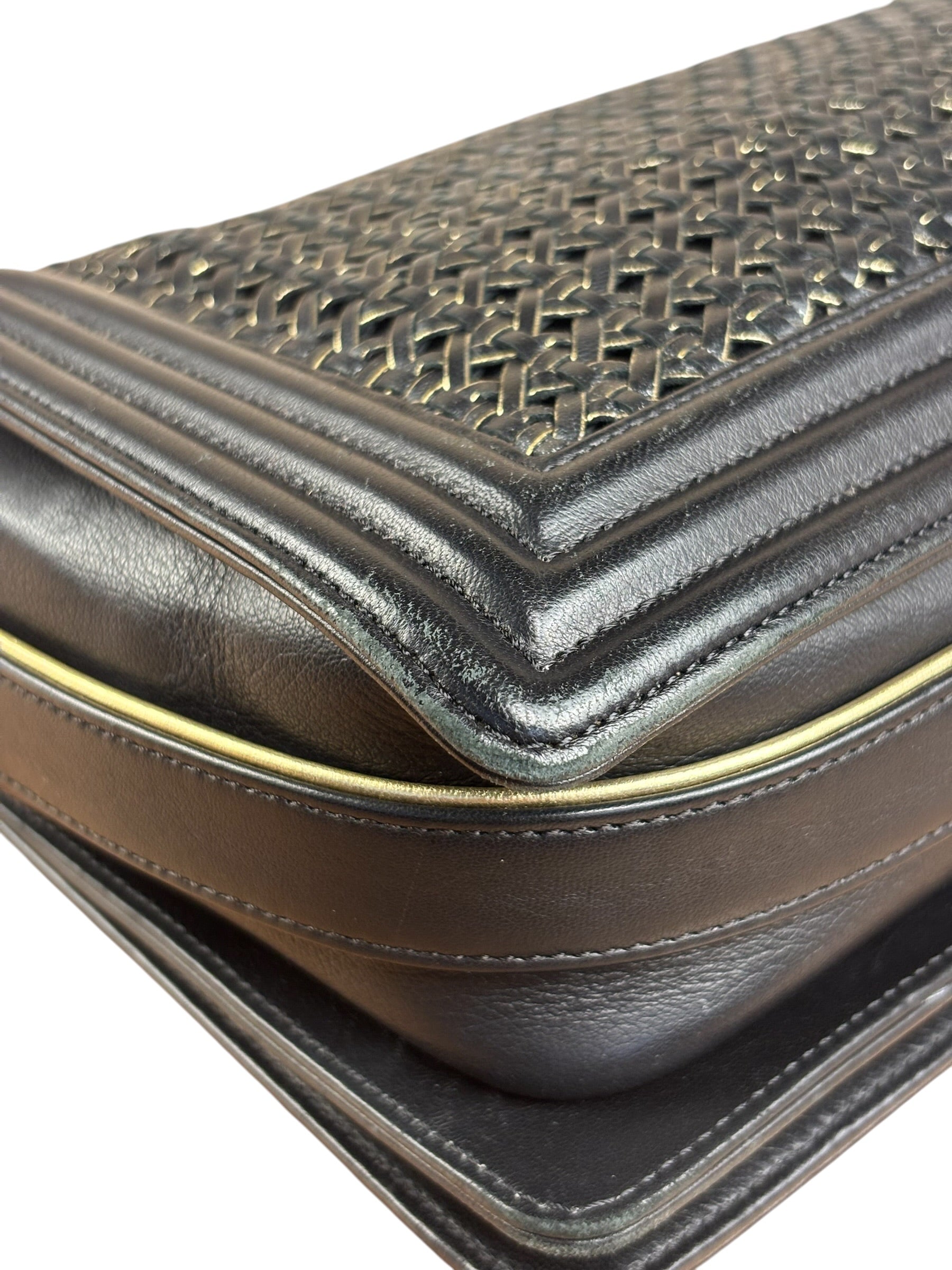 Chanel Black Leather Braided Boy Flap Shoulder Bag 2014