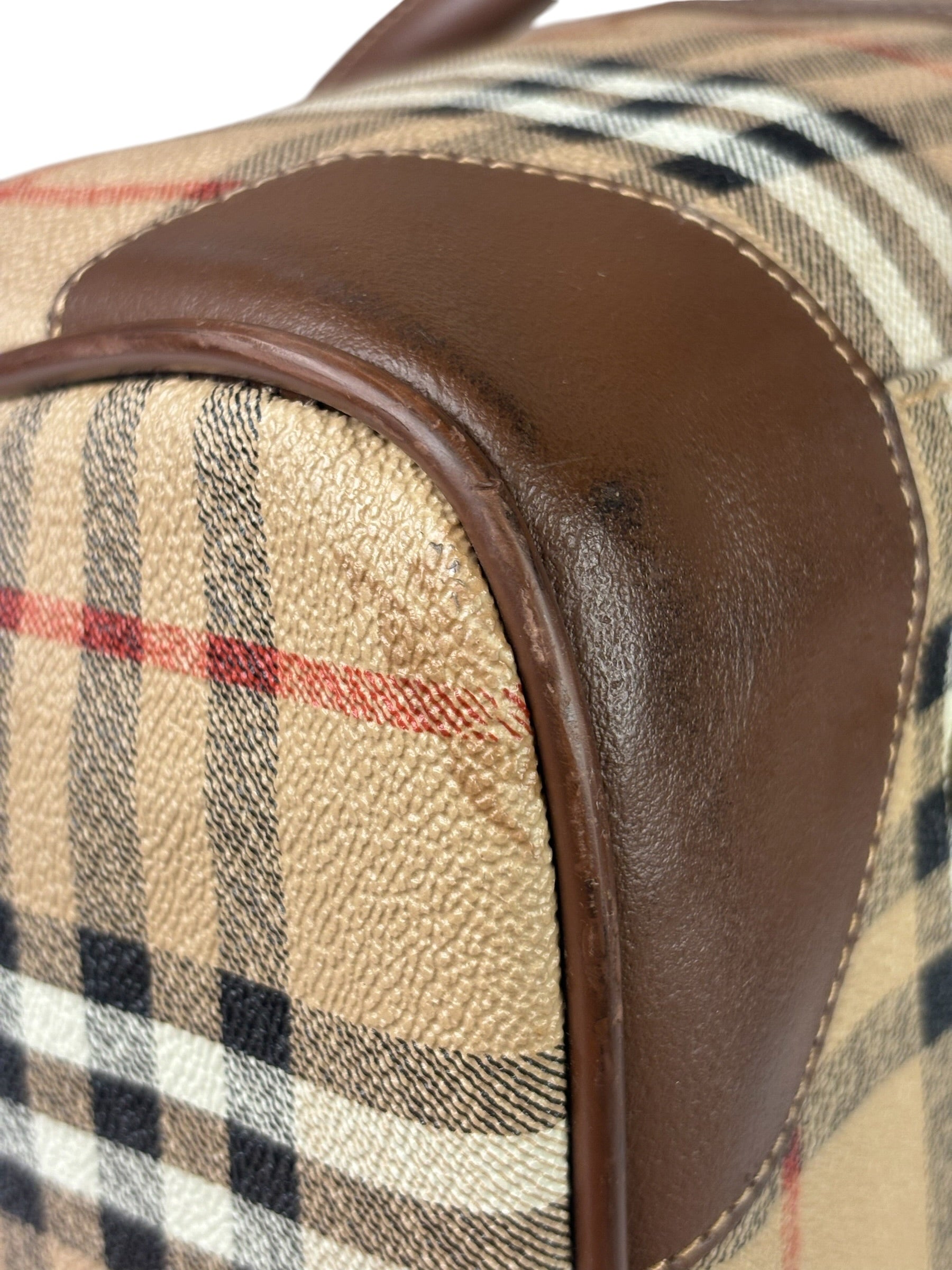 Burberry Beige/Brown Leather House Check Boston Bag