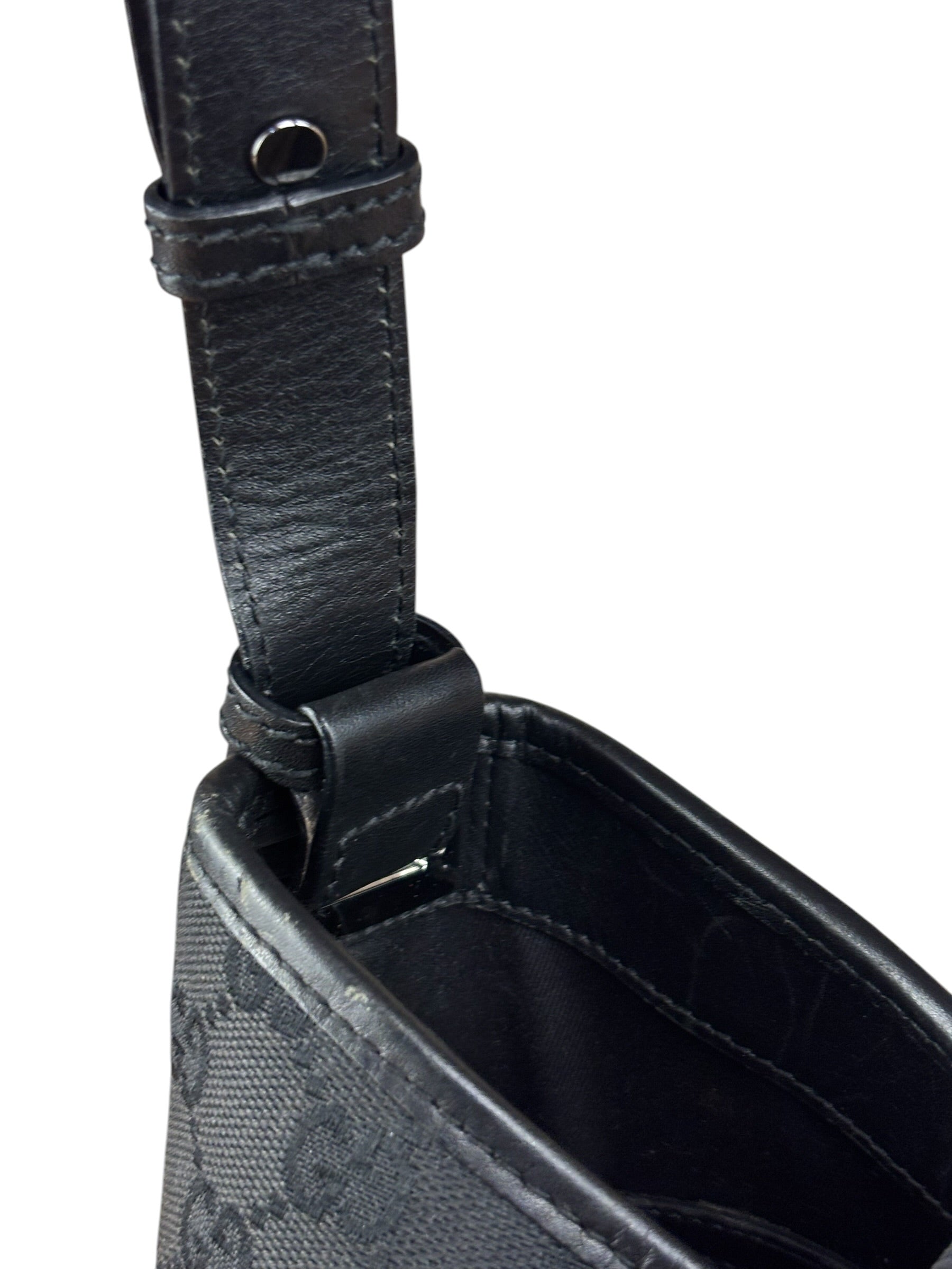 Gucci Vintage Leather Trim GG Canvas Jackie Piston Hobo Bag