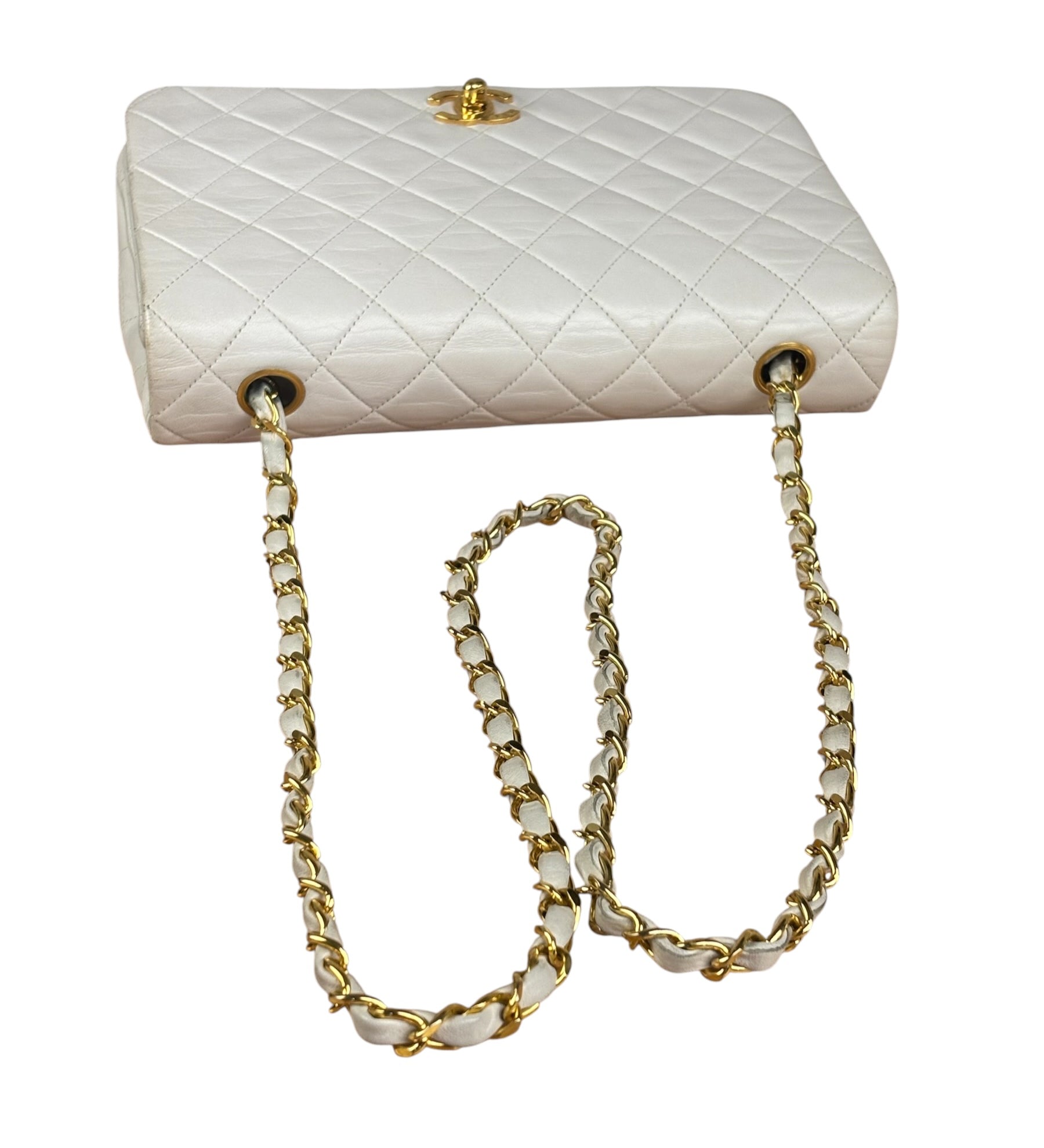 Chanel White Quilted Leather CC Flap Shoulder Bag 2013