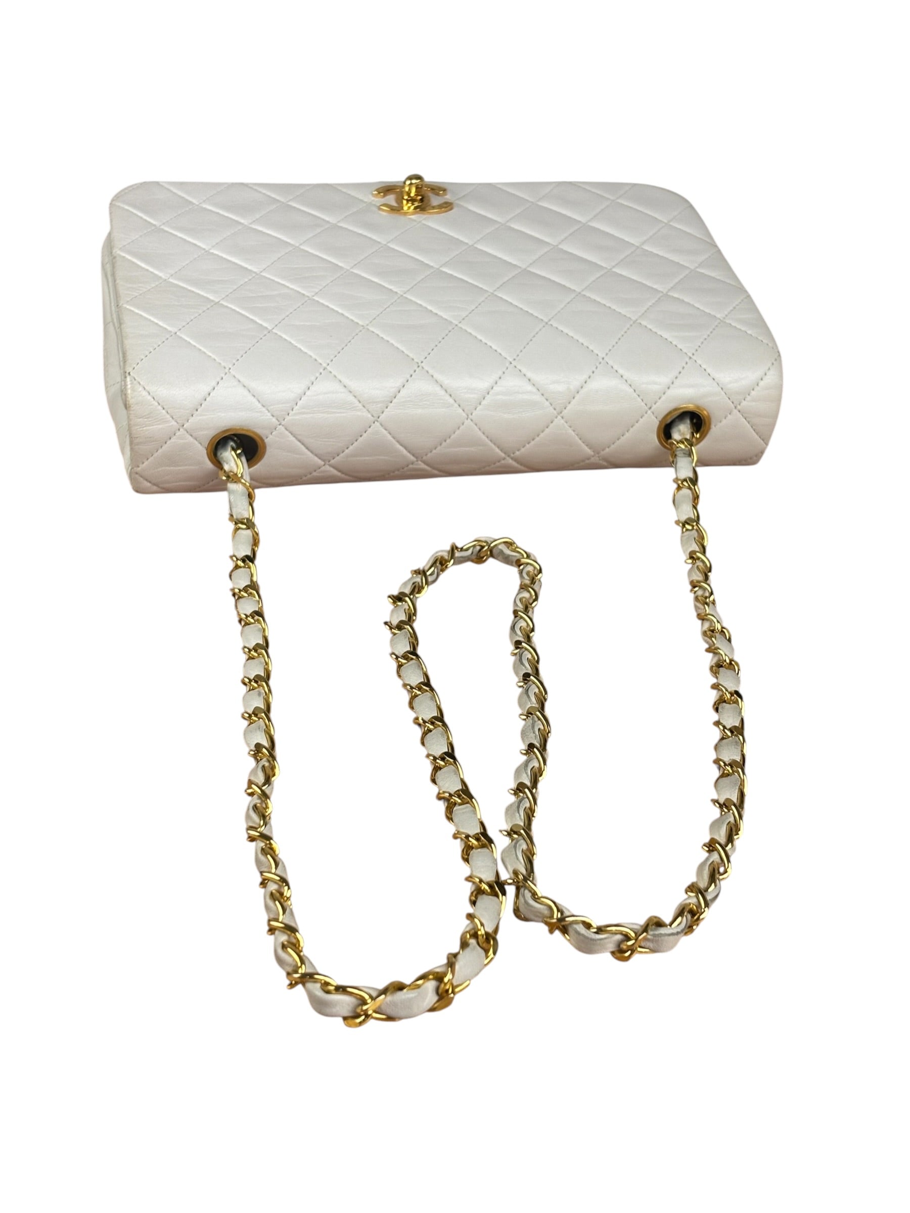 Chanel White Quilted Leather CC Flap Shoulder Bag 2013