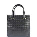 Chanel Vintage Black Leather Chocolate Bar Tote Bag 1992