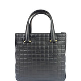 Chanel Vintage Black Leather Chocolate Bar Tote Bag 1992