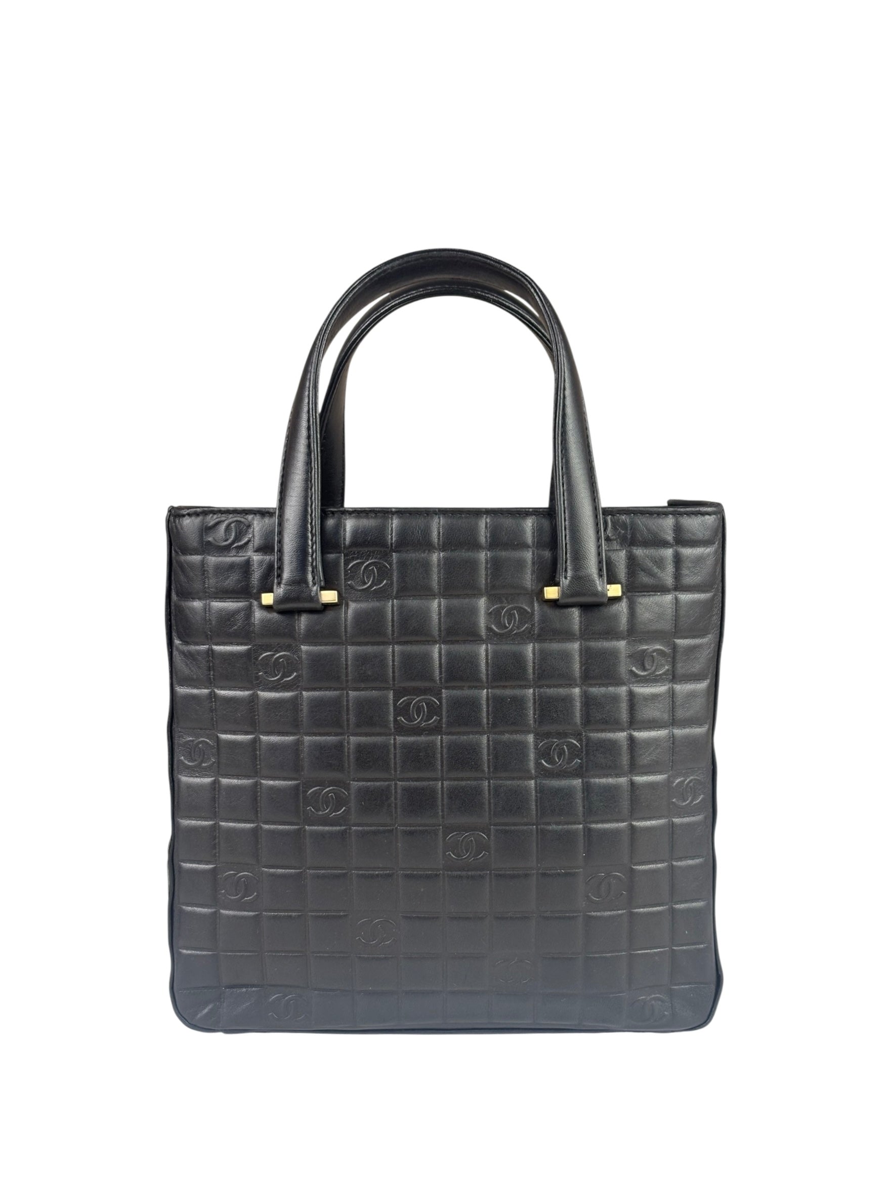 Chanel Vintage Black Leather Chocolate Bar Tote Bag 1992