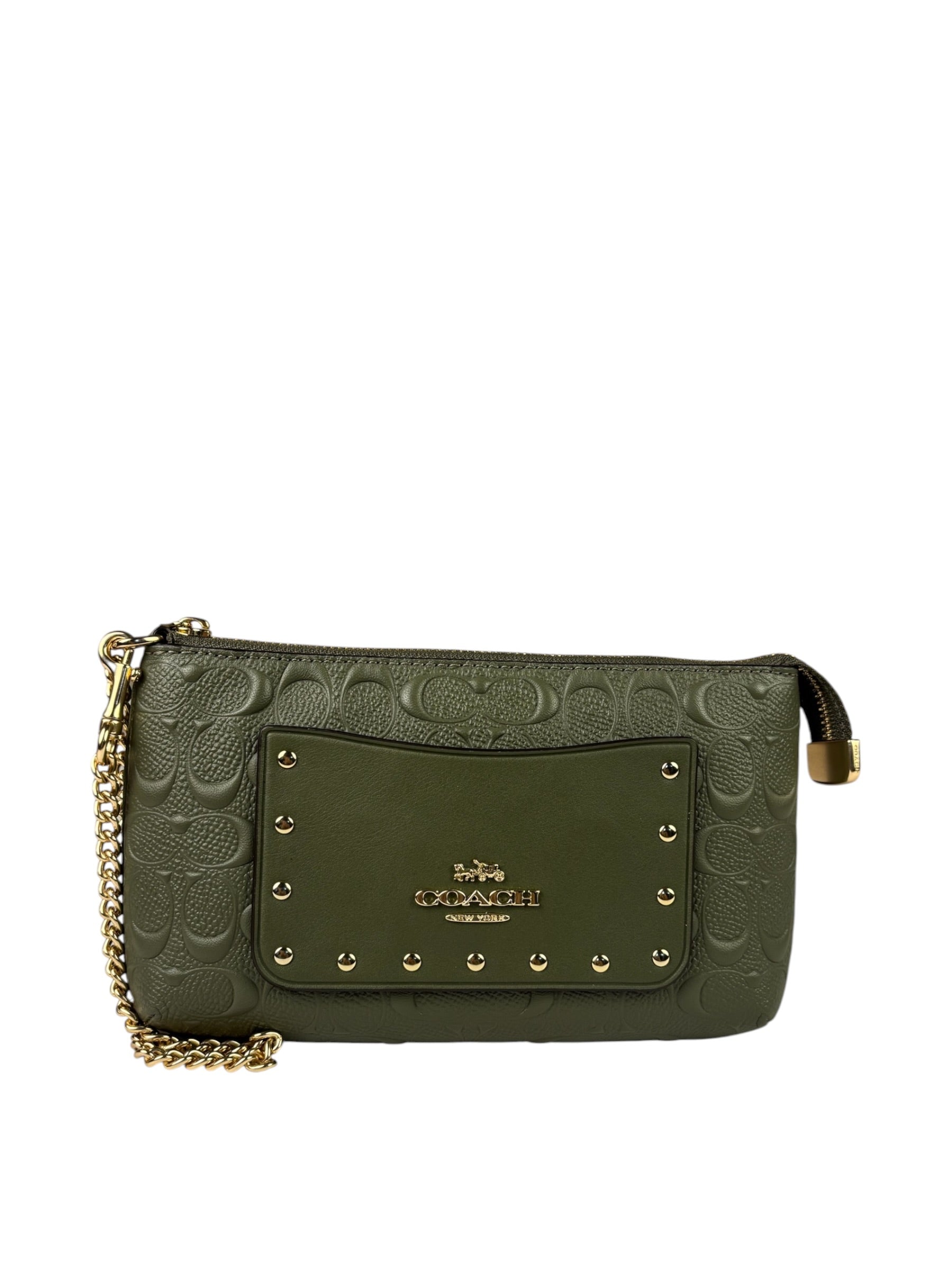 Coach Military Green Leather Signature Wristlet