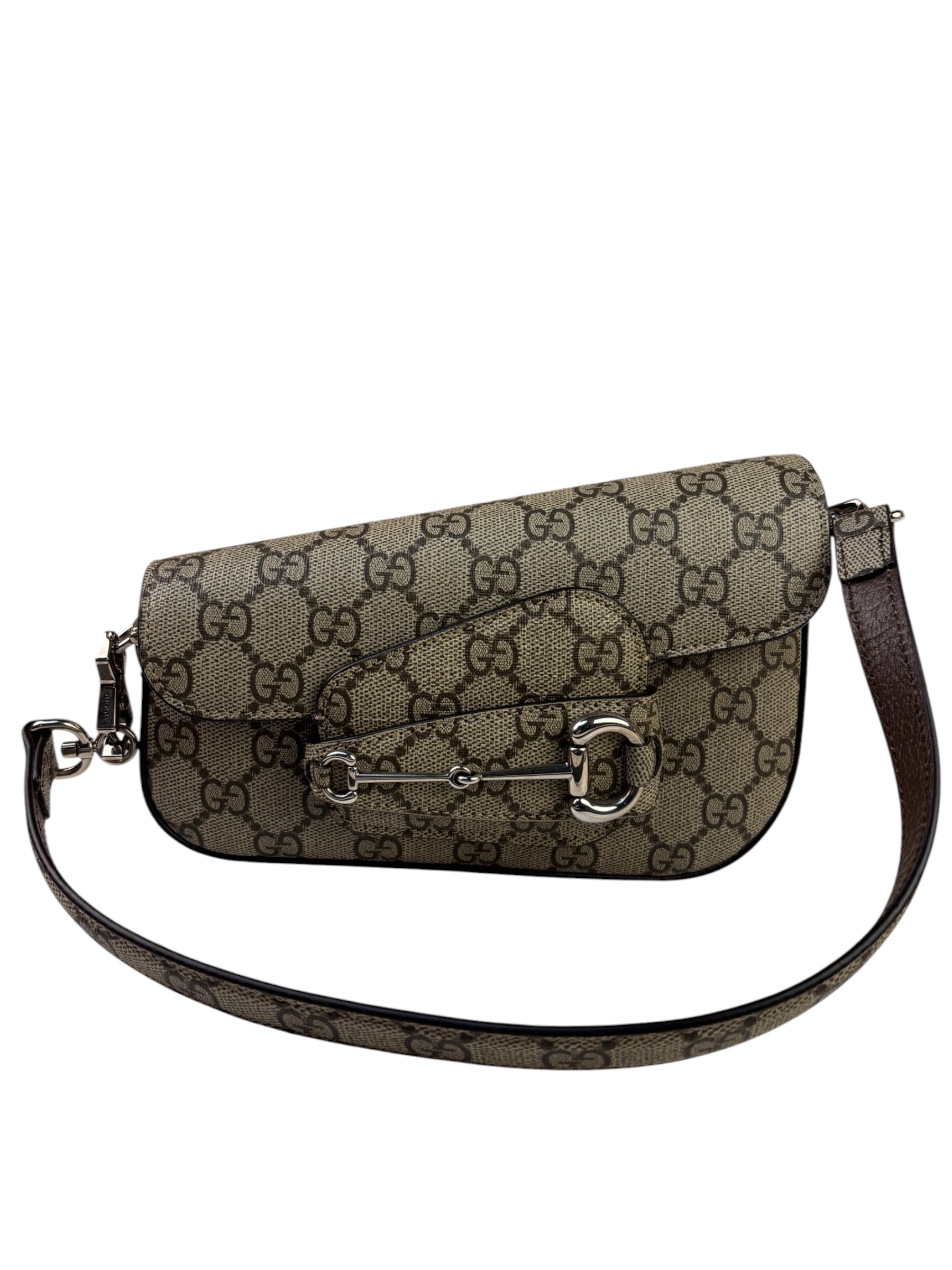 Gucci Beige Leather GG Horsebit 1955 Asymmentric Two-Way Bag
