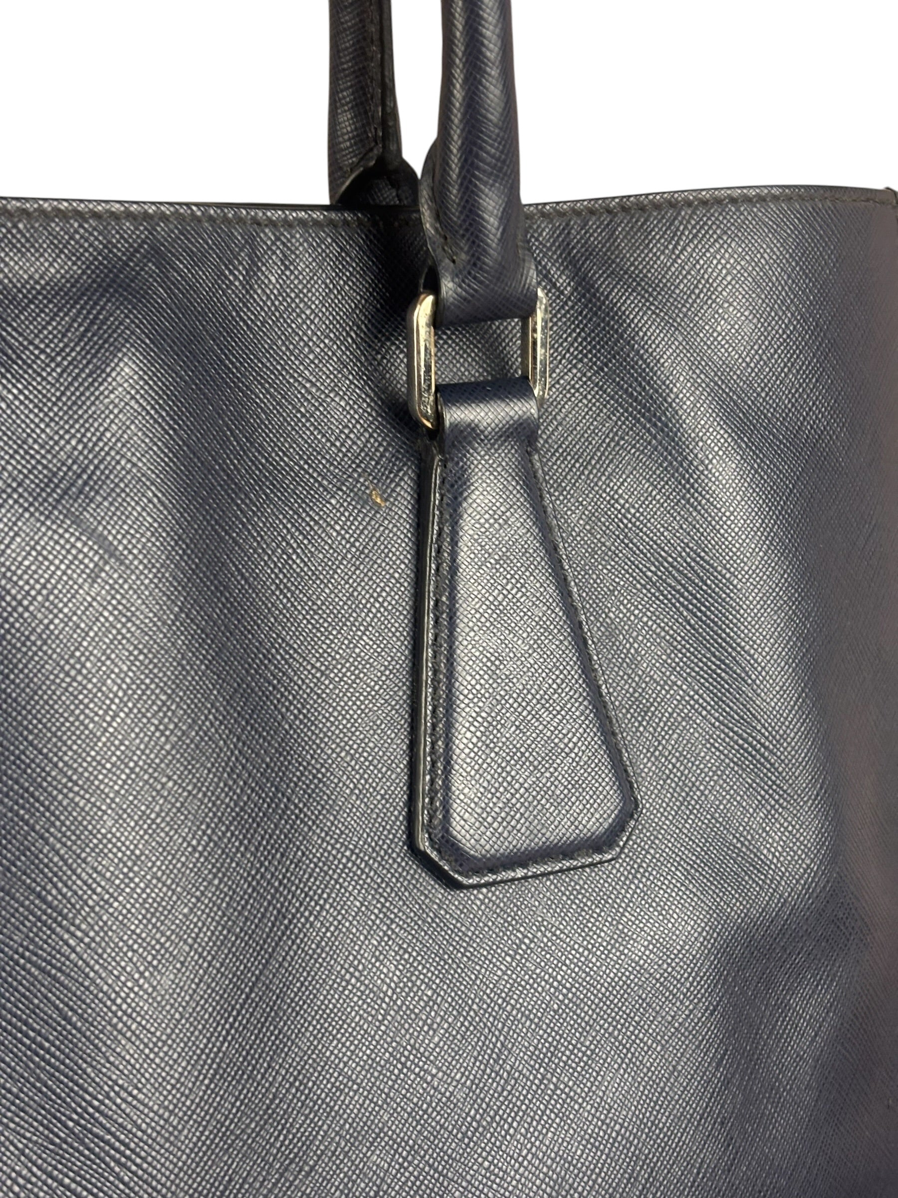 Prada Navy Blue Saffiano Leather Vertical Tote Bag