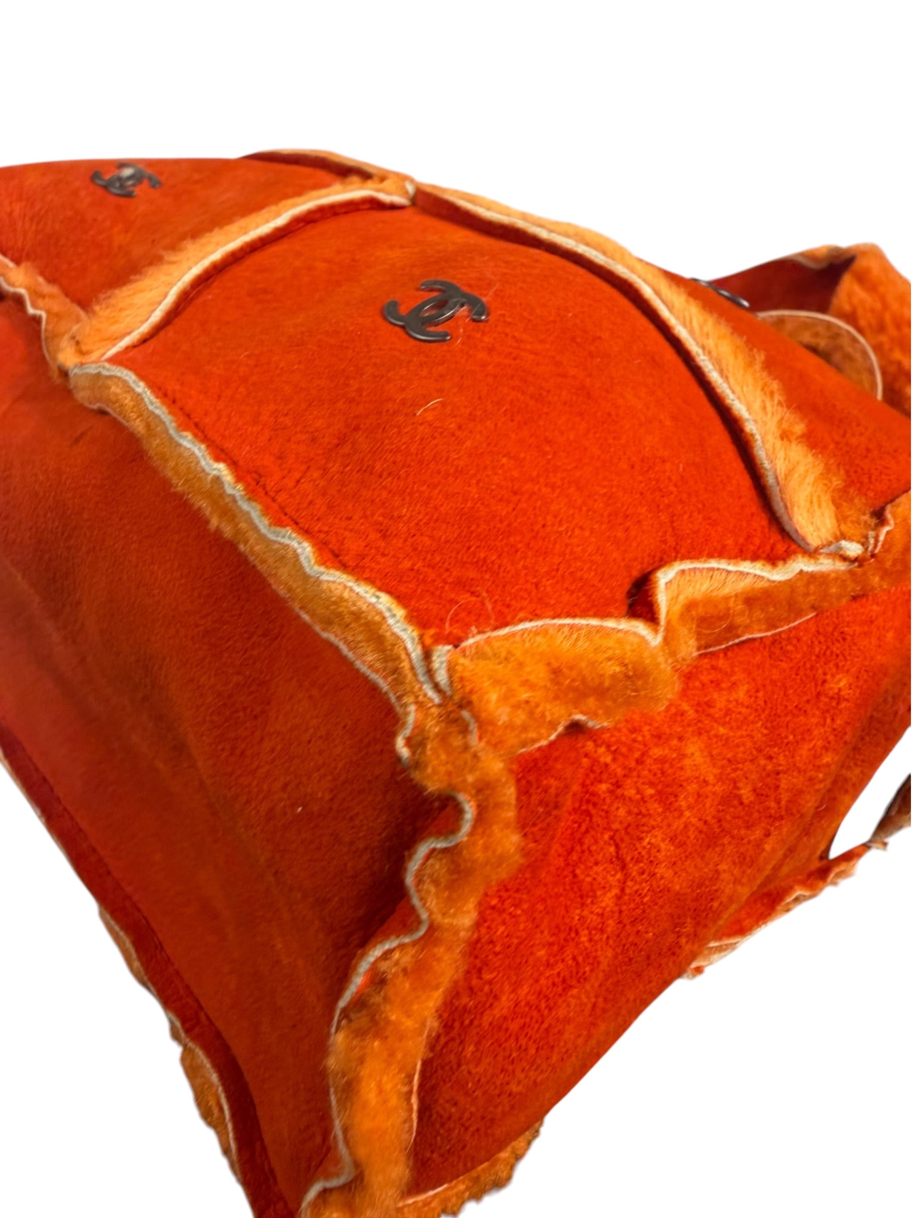 Chanel Orange Suede Shearling Patchwork Shoulder Bag 2001