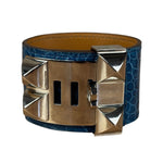 Hermes Blue Alligator Collier De Chien Bracelet