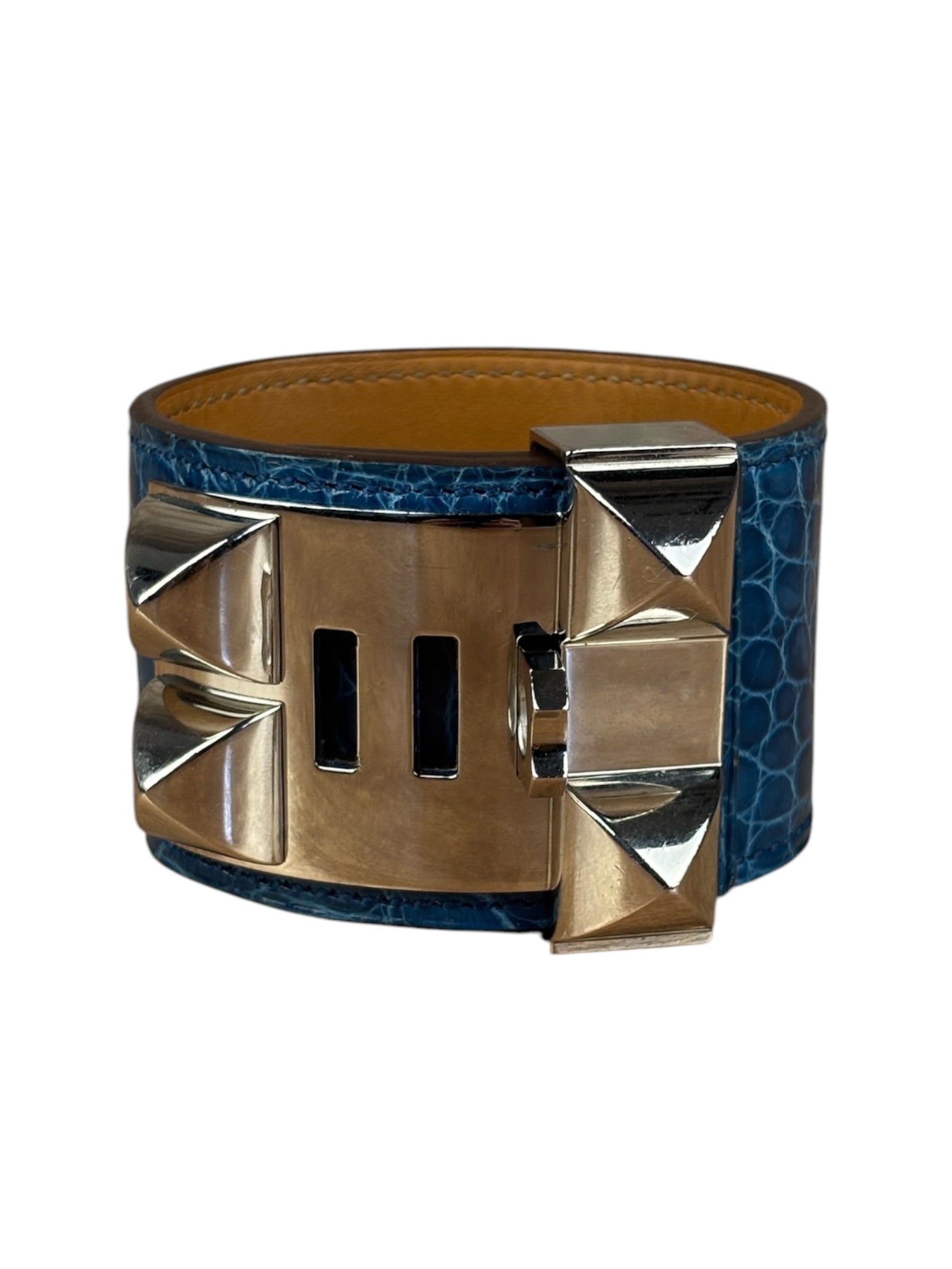 Hermes Blue Alligator Collier De Chien Bracelet