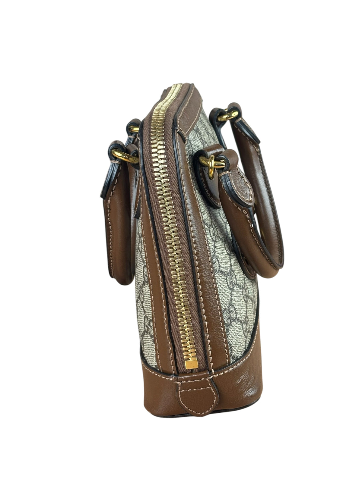 Gucci Brown Leather GG Horsebit Small Top Handle Bag 1955