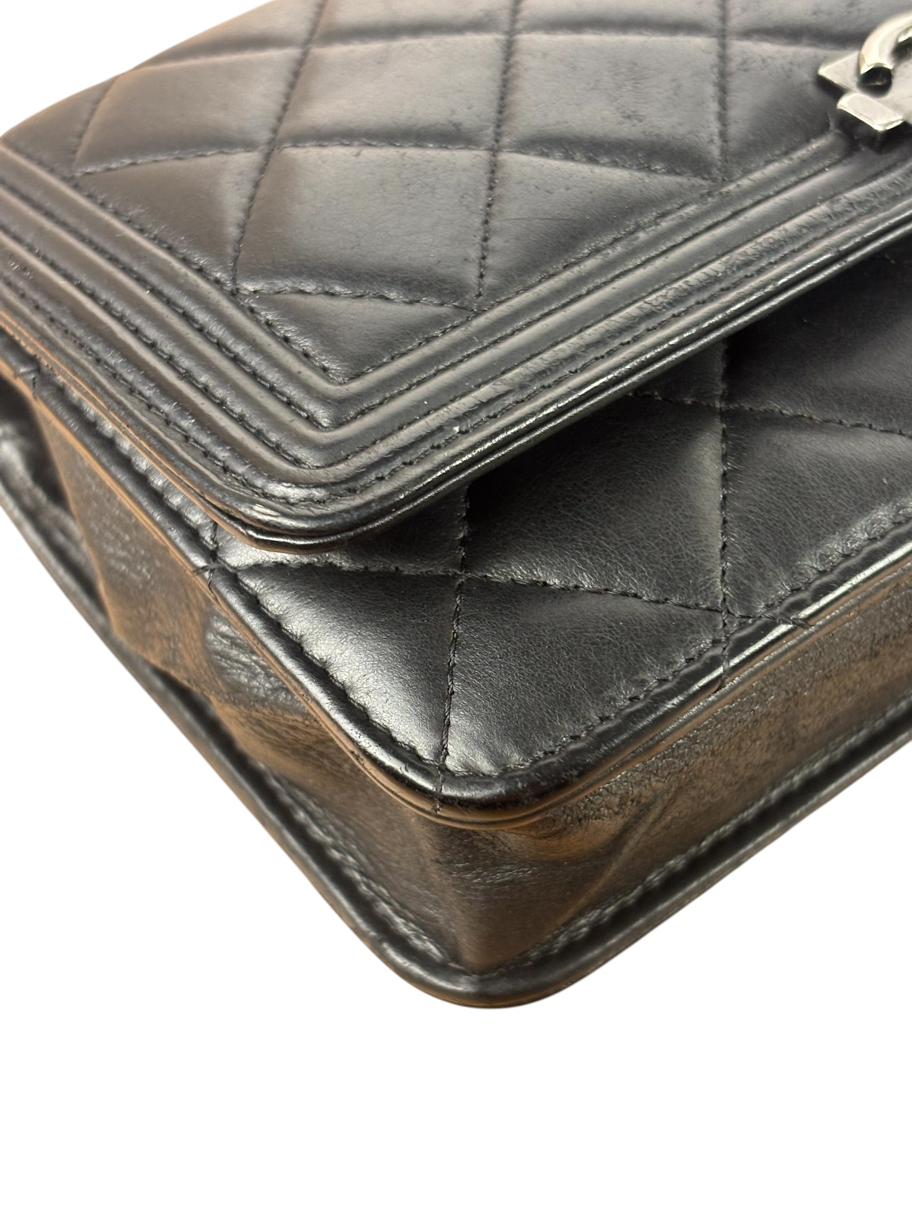 Chanel Black Quilted Lambskin Boy Flap Wallet On Chain 2014