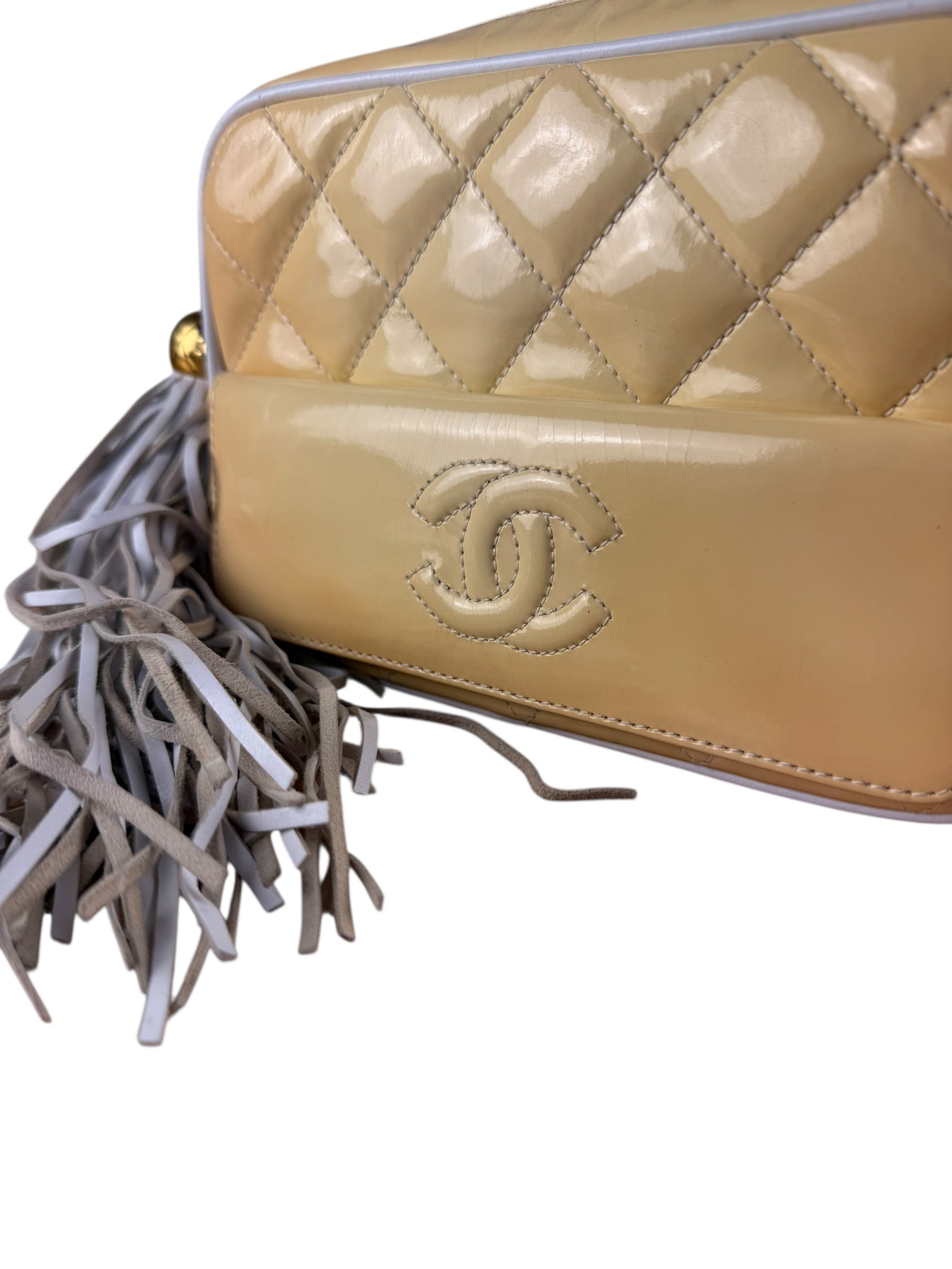 Chanel CC Patent Quilted Yellow Camera Bag 1991