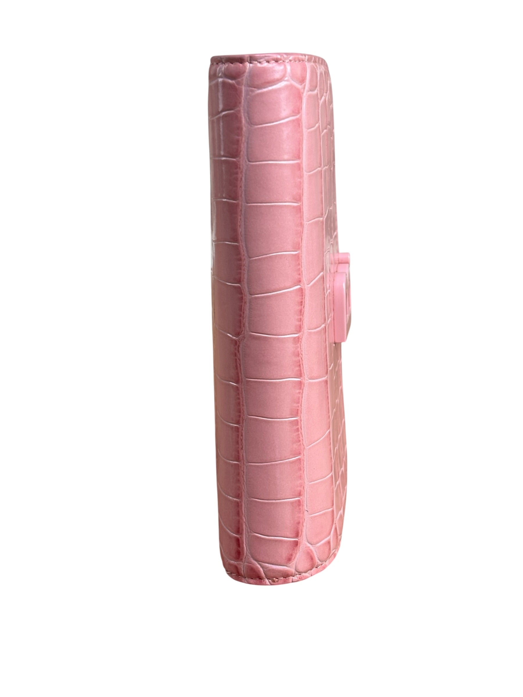 Balenciaga Pink Croc-Embossed Leather Chain B Wallet